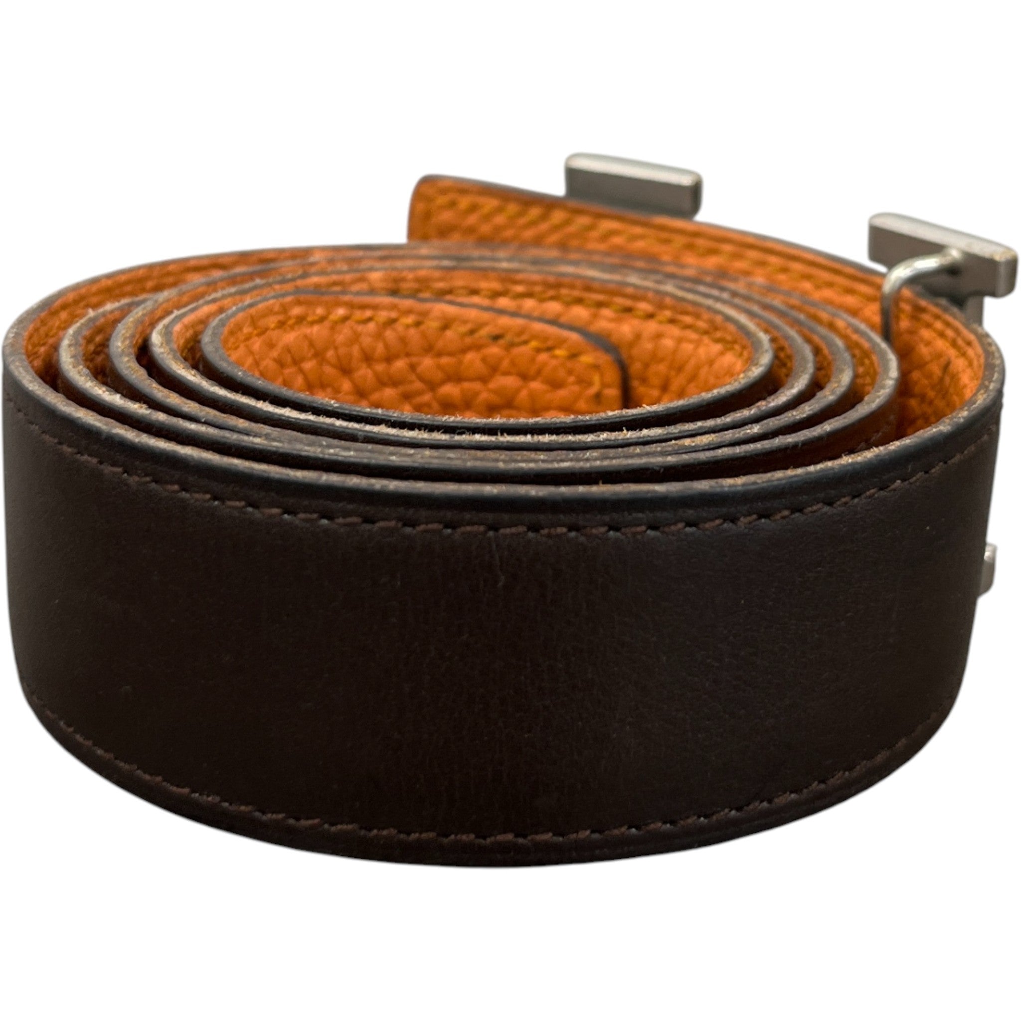 Men's H Guillochee Buckle & Reversible Belt Brown Size Waist 32"