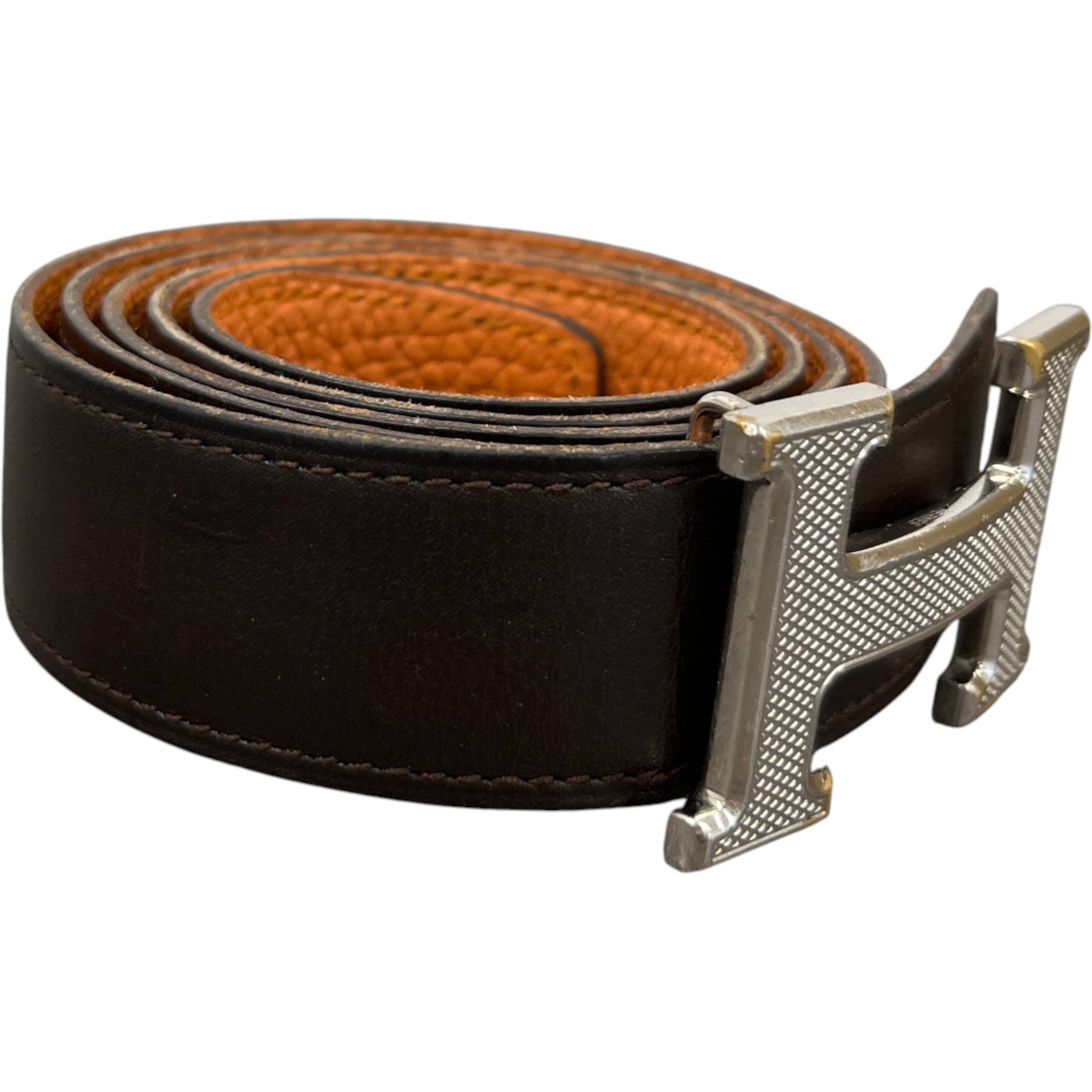 Men's H Guillochee Buckle & Reversible Belt Brown Size Waist 32"