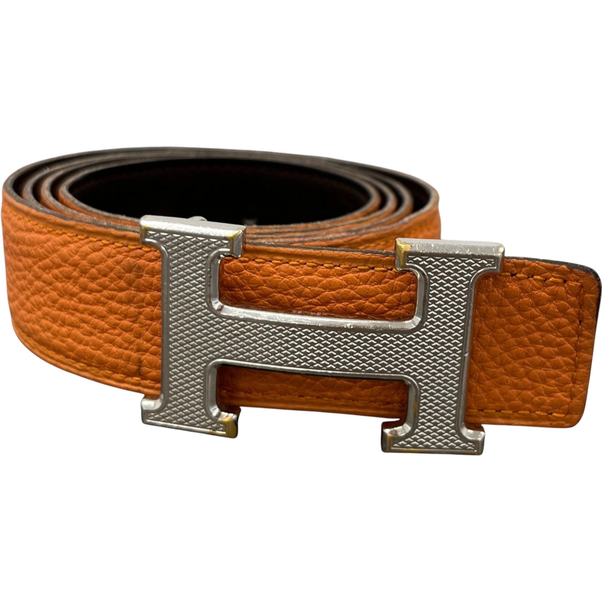 Men's H Guillochee Buckle & Reversible Belt Brown Size Waist 32"