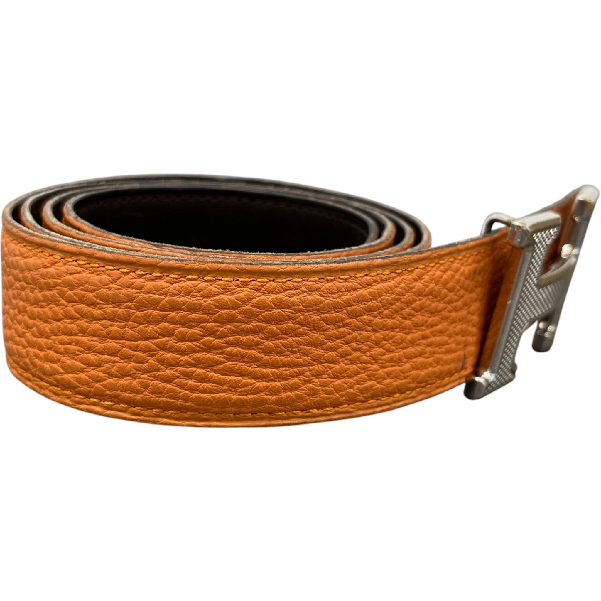 Men's H Guillochee Buckle & Reversible Belt Brown Size Waist 32"