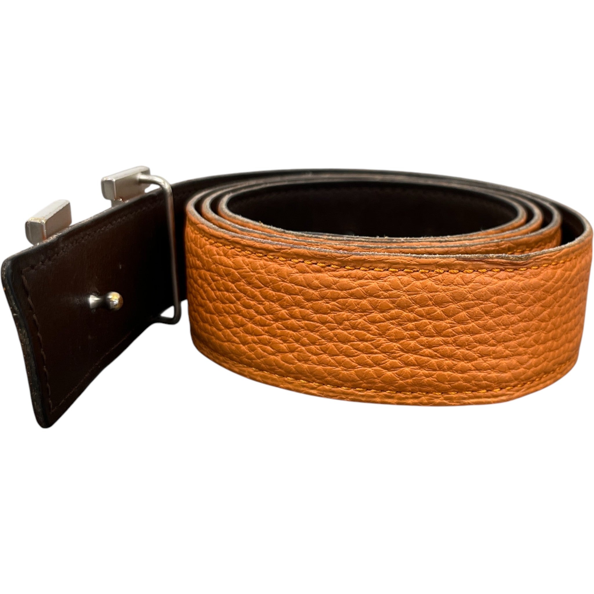 Men's H Guillochee Buckle & Reversible Belt Brown Size Waist 32"