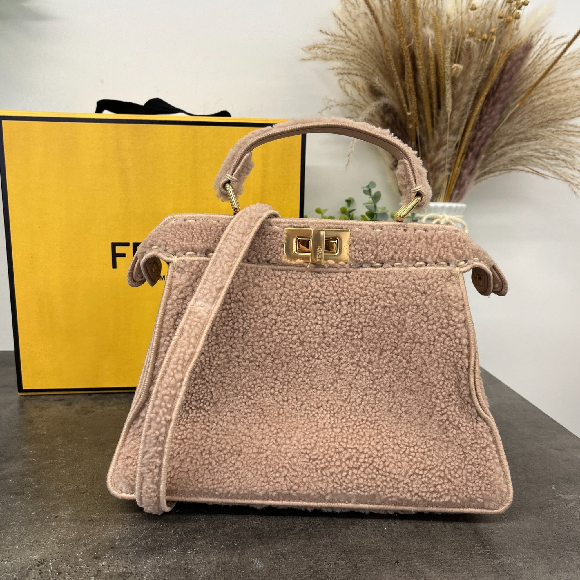 Women's Small Peekaboo Shearling Handbag Pink