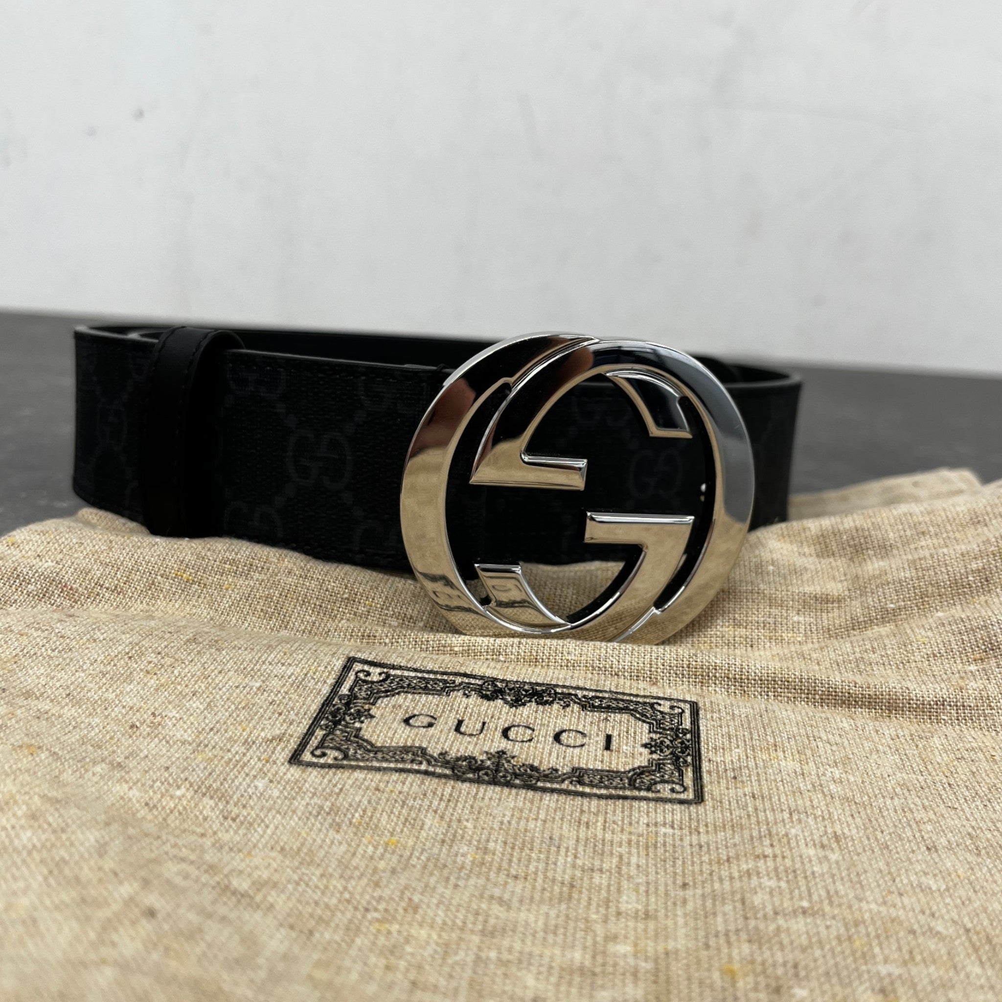 Men's Interlocking G Belt Black Size Waist 32"