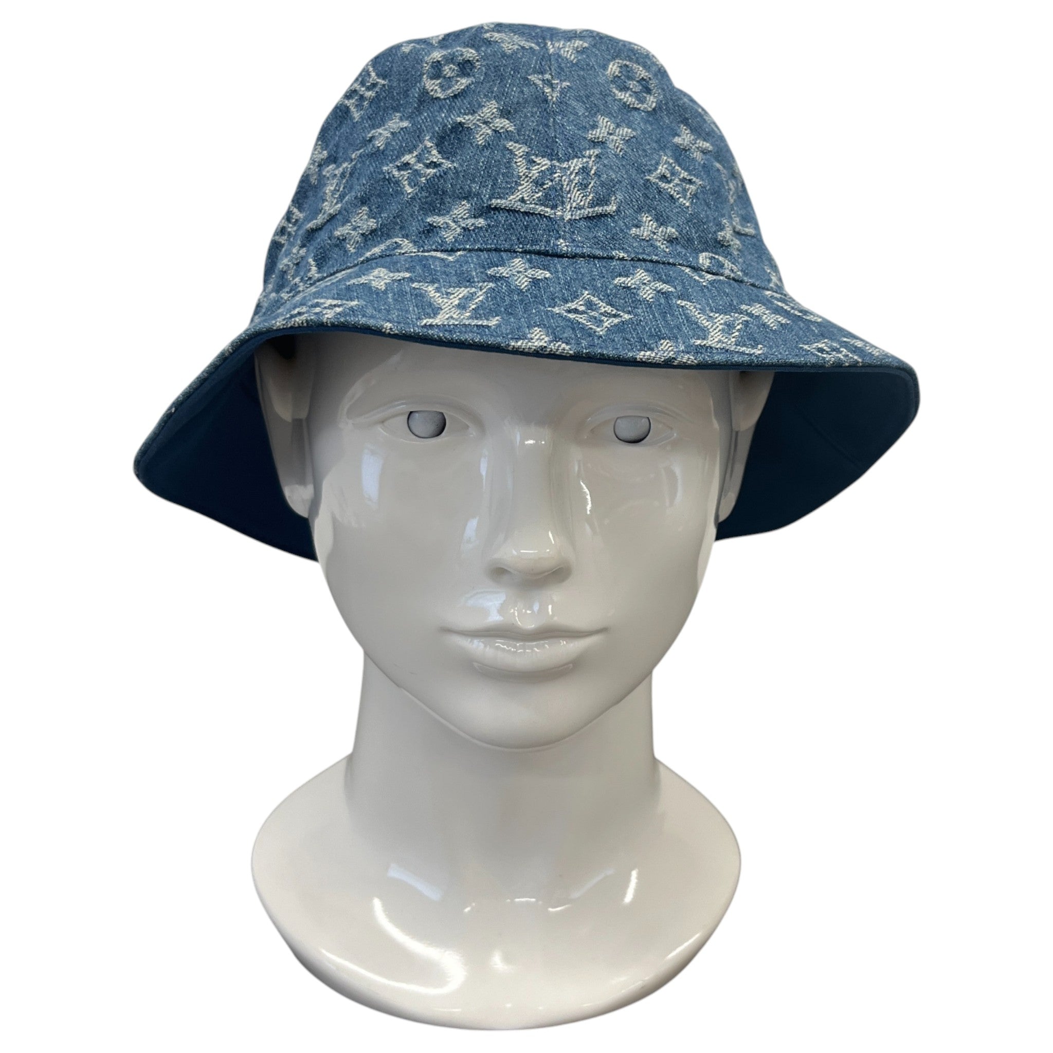 Denim Monogram Reversible Bucket Hat Blue