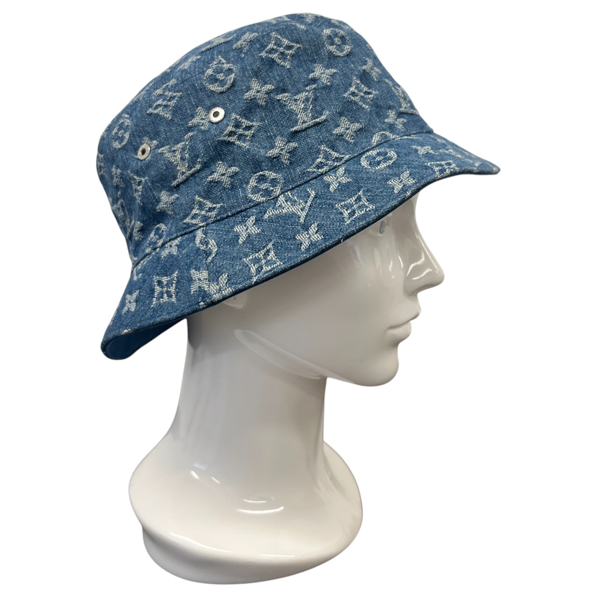 Denim Monogram Reversible Bucket Hat Blue