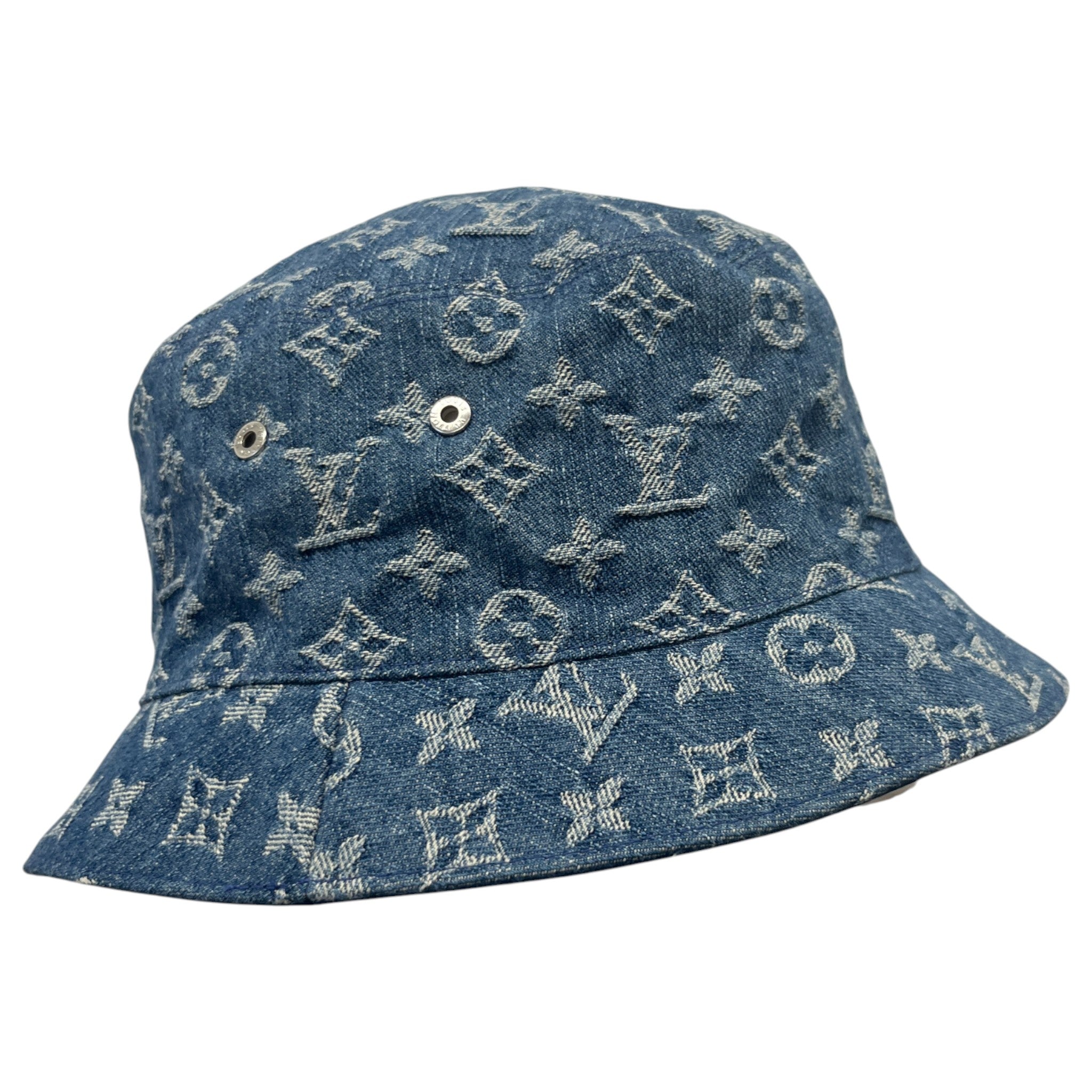 Denim Monogram Reversible Bucket Hat Blue