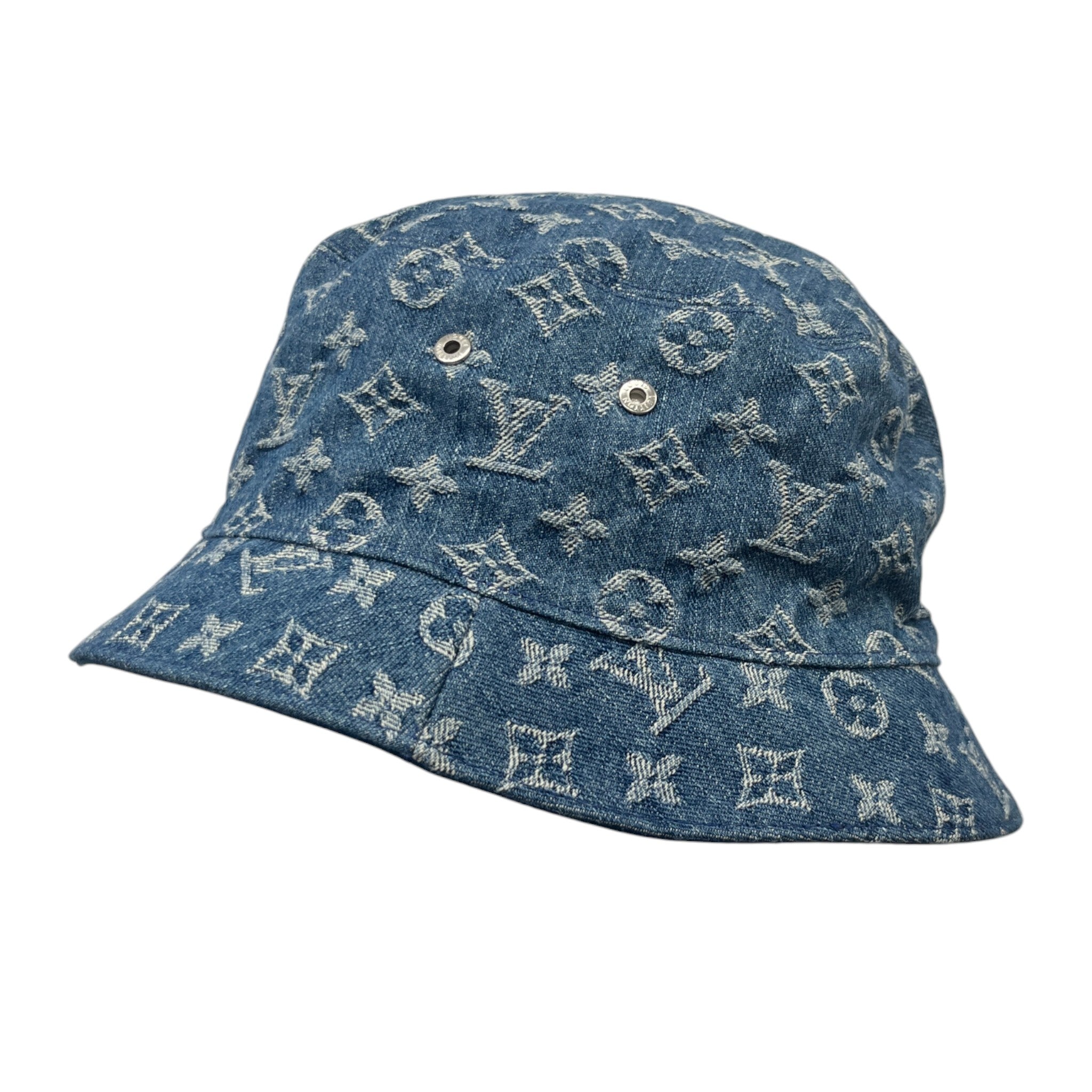 Denim Monogram Reversible Bucket Hat Blue