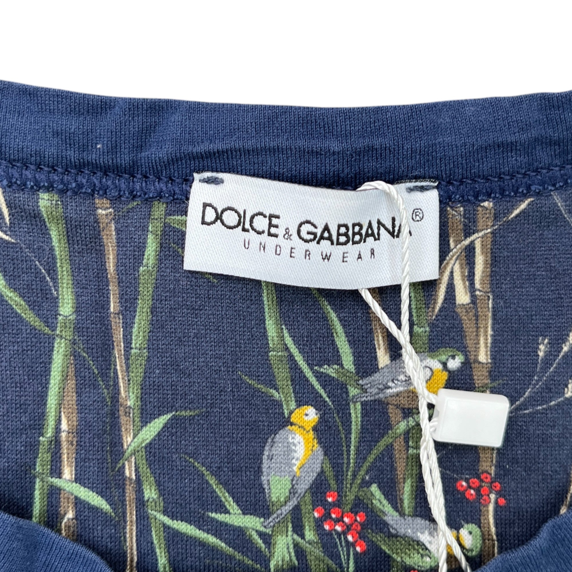 Men's Bird Print Collar T-Shirt Navy Size M