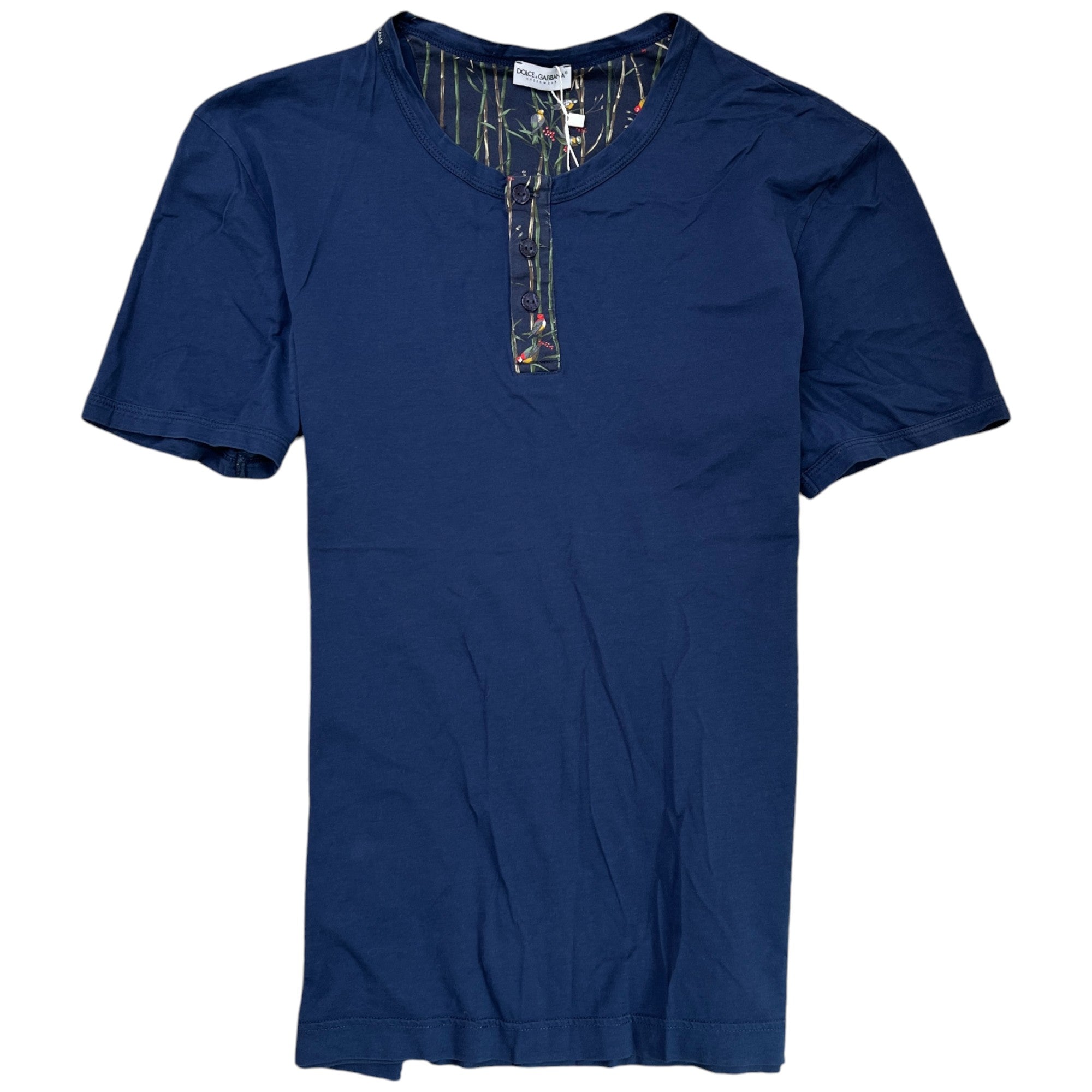 Men's Bird Print Collar T-Shirt Navy Size M