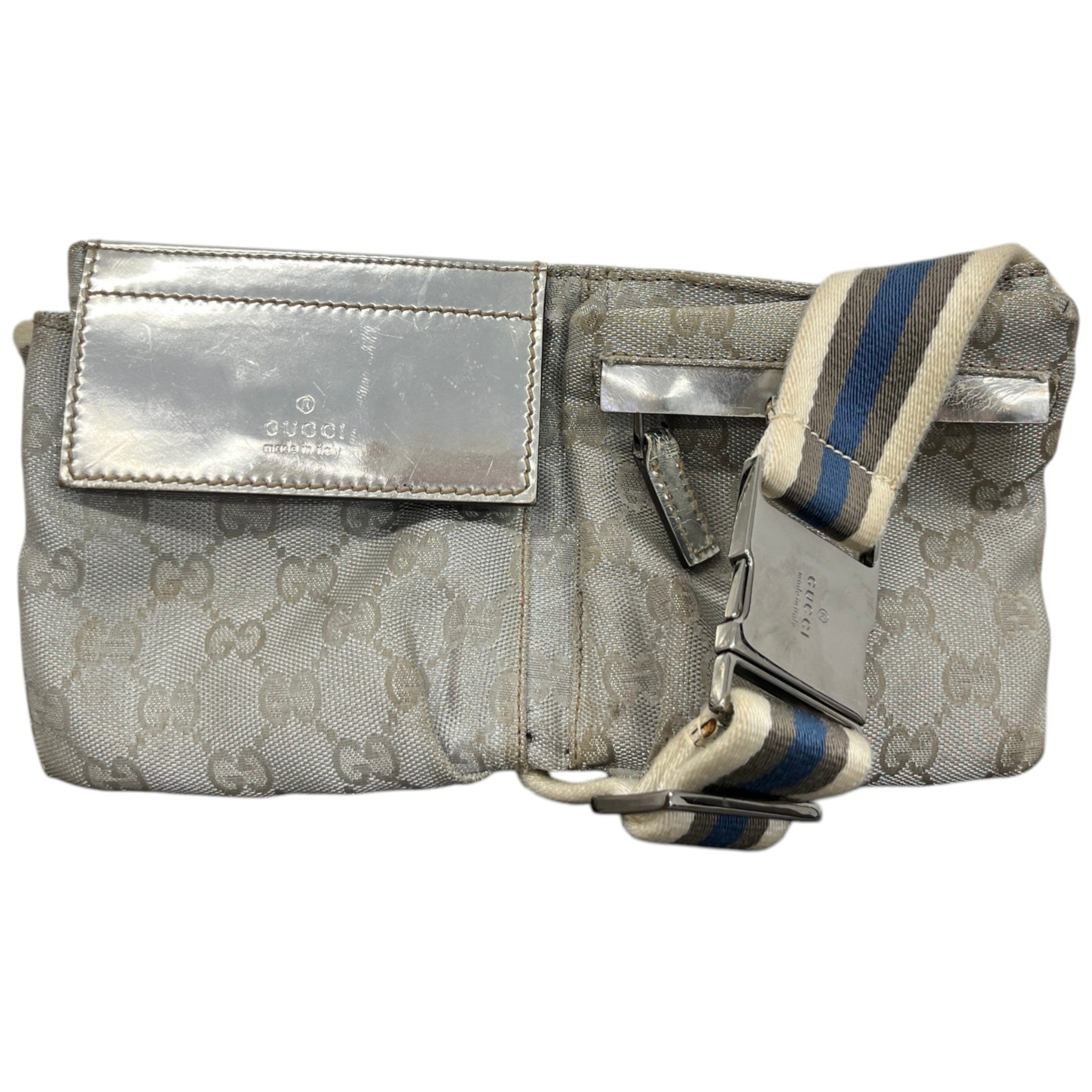 Men's Gg Supreme Web Double Pocket Belt Bag Silver