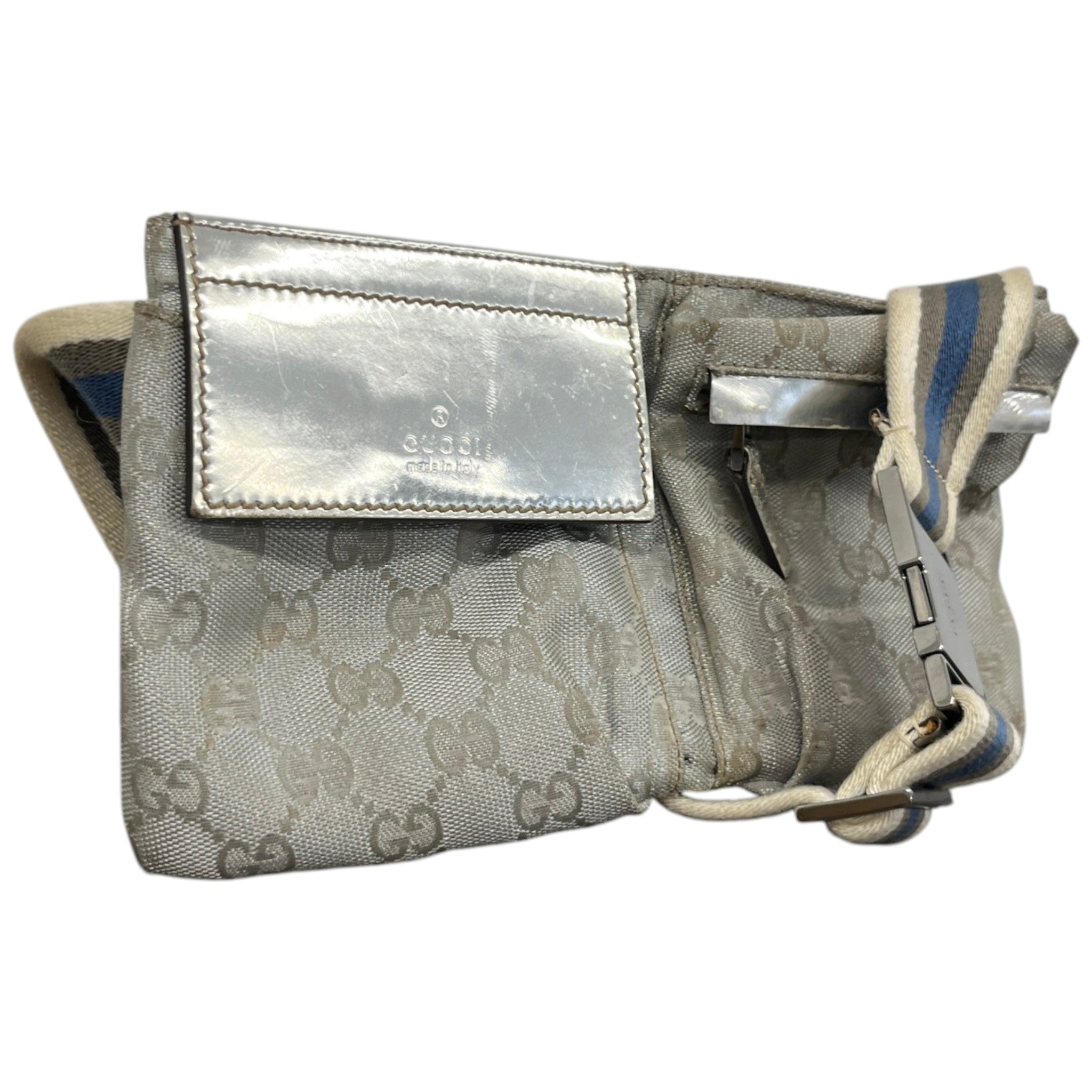 Men's Gg Supreme Web Double Pocket Belt Bag Silver