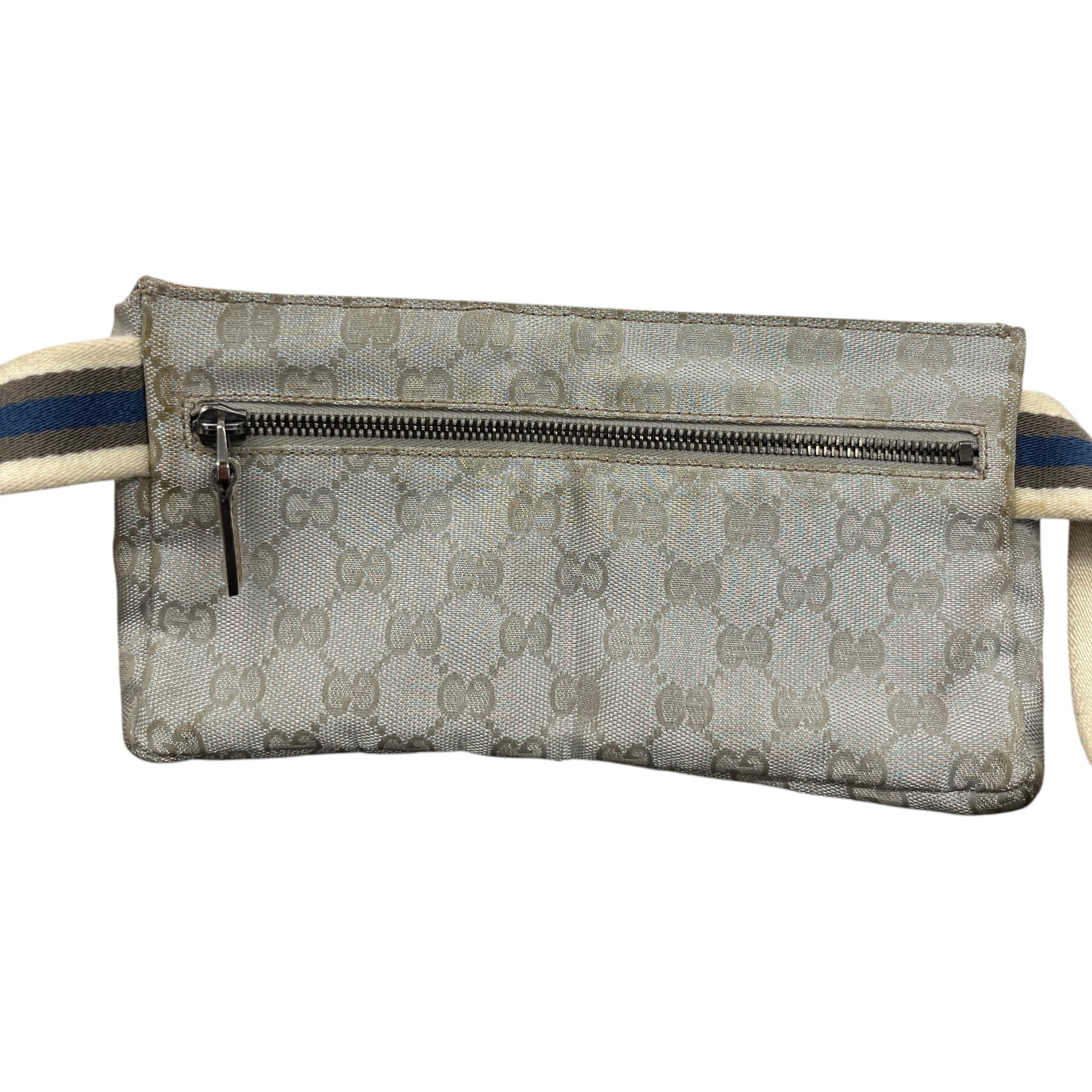 Men's Gg Supreme Web Double Pocket Belt Bag Silver
