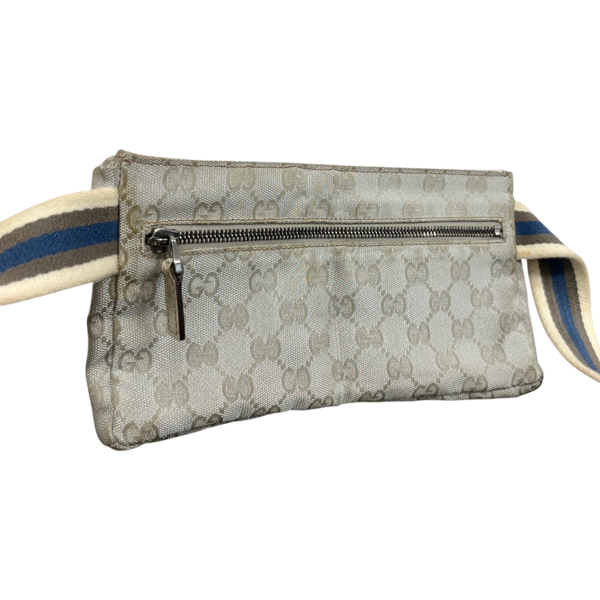 Men's Gg Supreme Web Double Pocket Belt Bag Silver