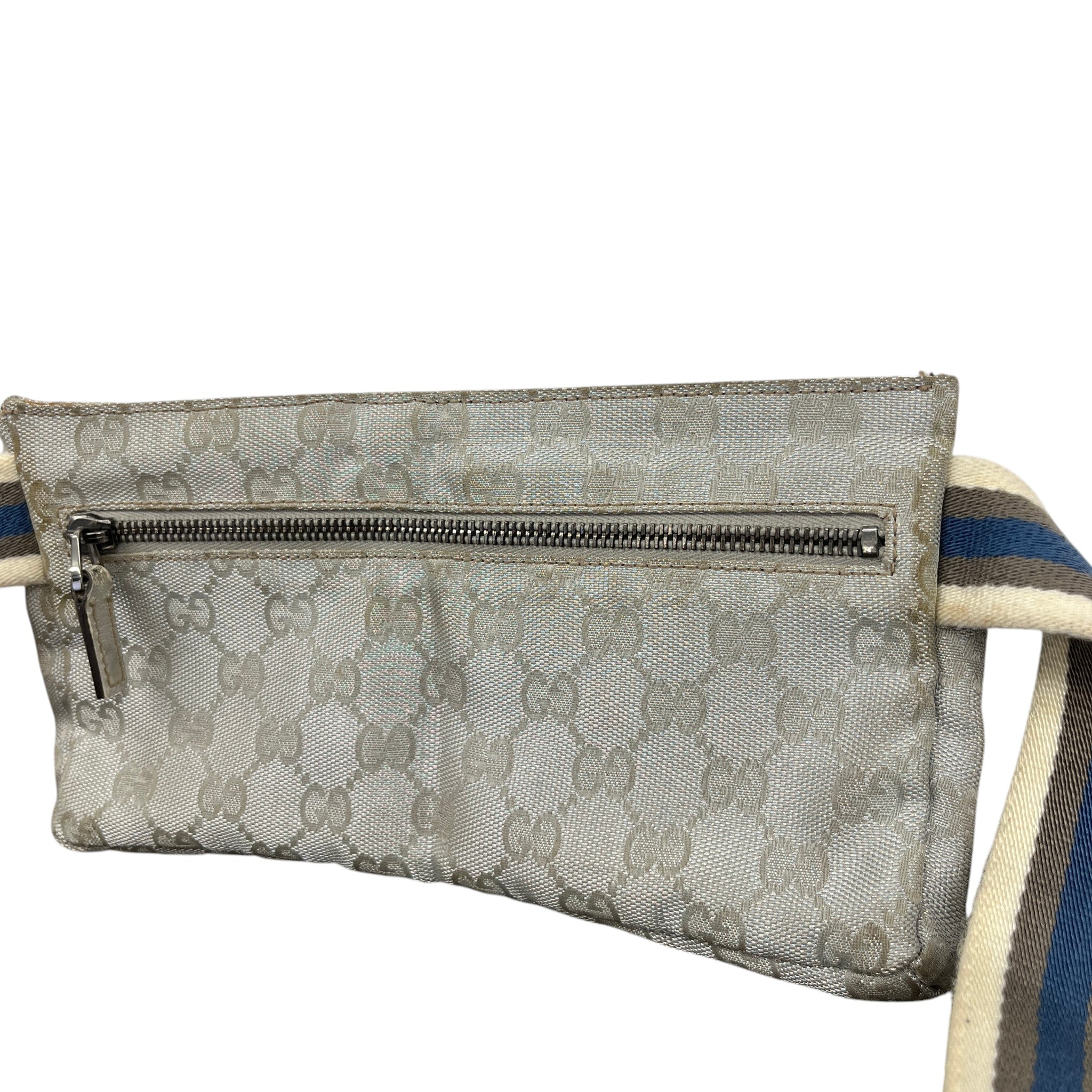 Men's Gg Supreme Web Double Pocket Belt Bag Silver