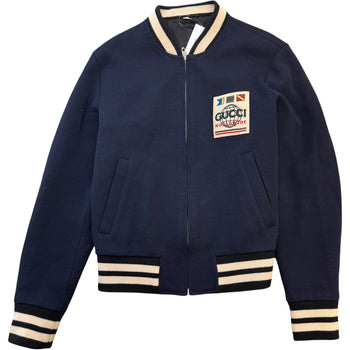 Men's Worldwide Patch Bomber Jacket Navy Size L