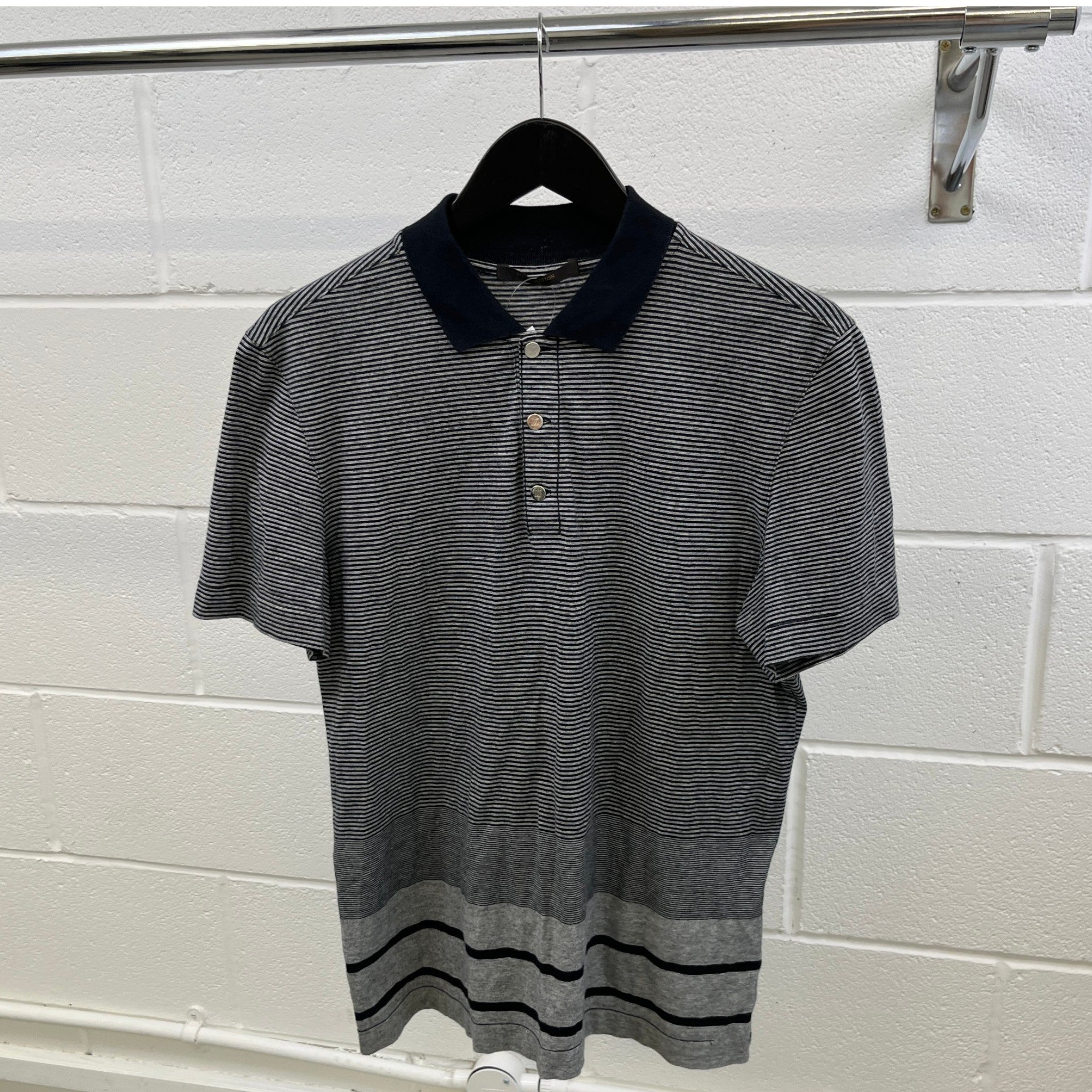 Men's Stripe Polo Shirt Grey Size S