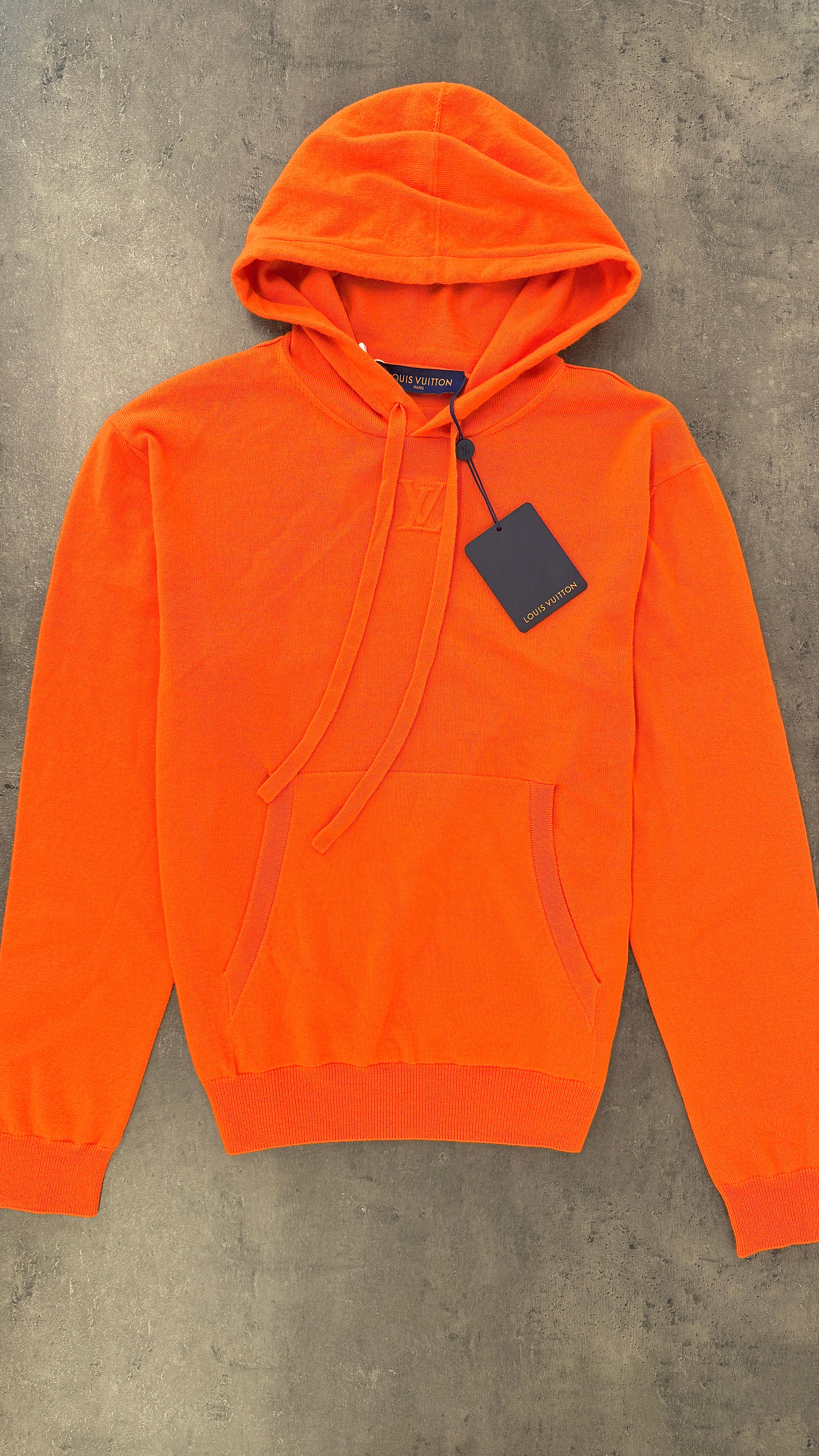Men's Lv Embossed Logo Hoodie Orange Size S