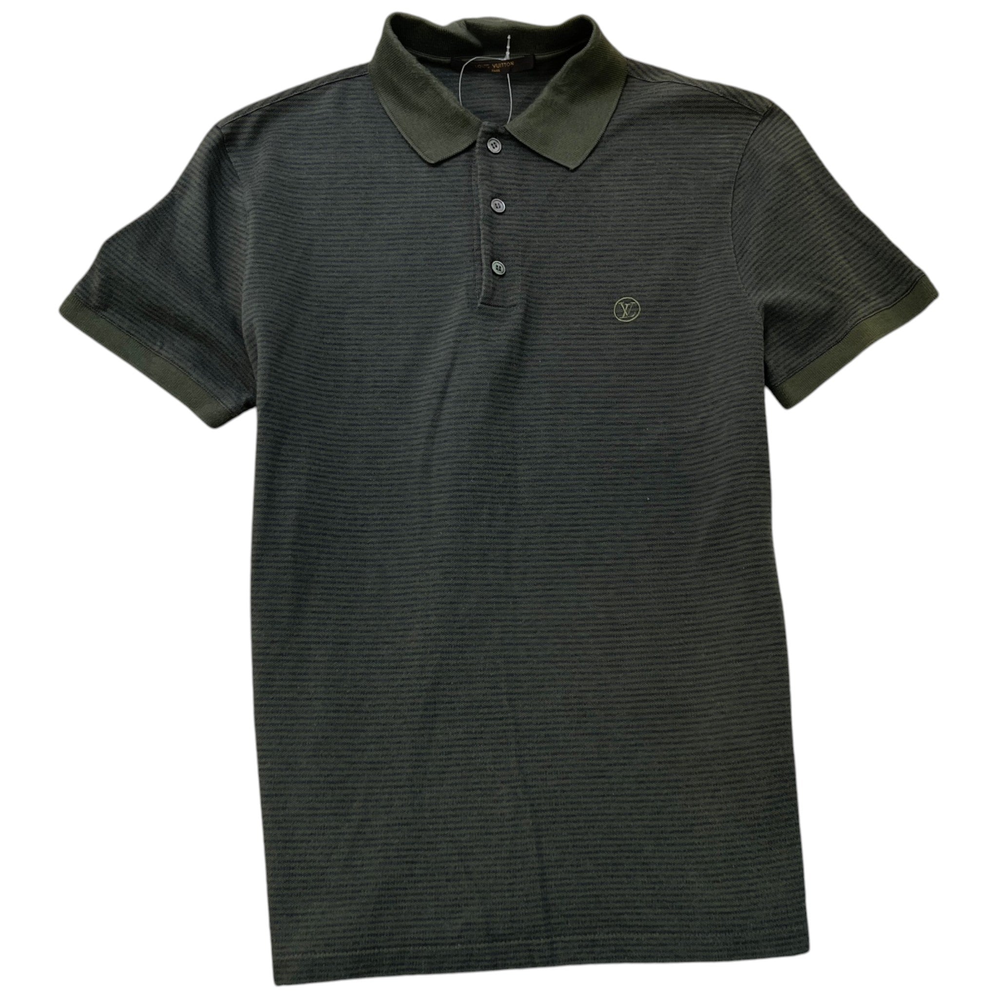 Men's Embroidered Logo Striped Polo Shirt Khaki Size S