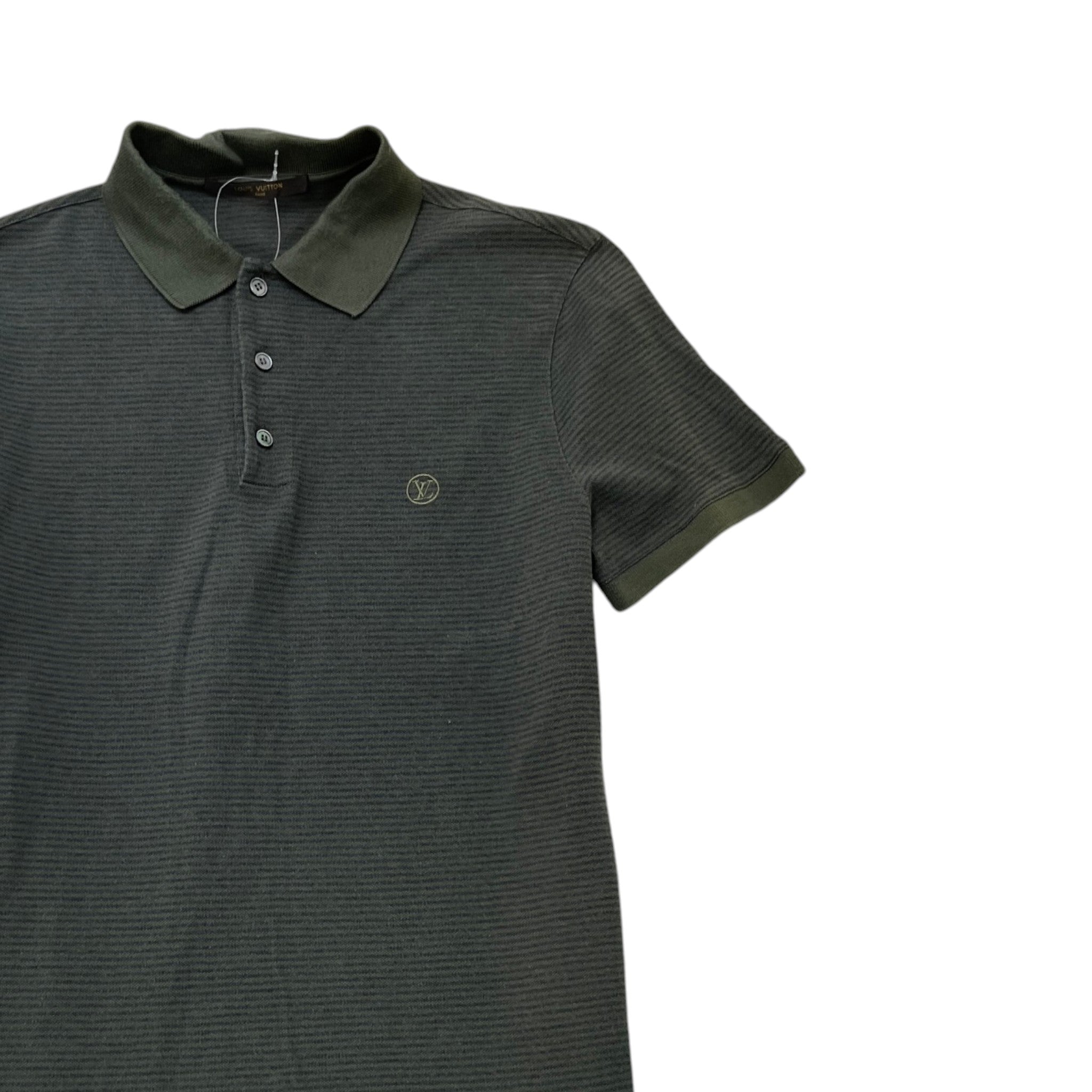 Men's Embroidered Logo Striped Polo Shirt Khaki Size S
