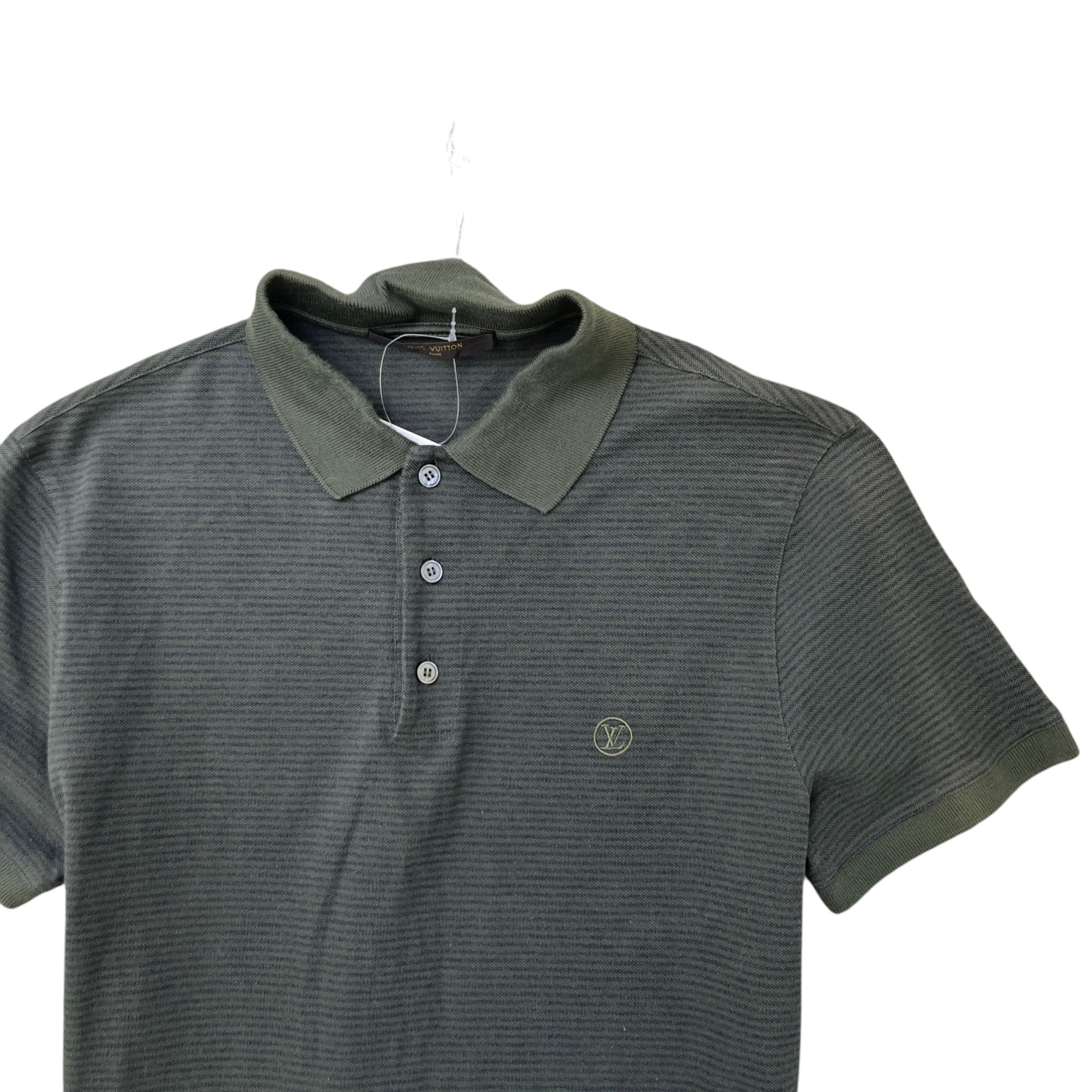 Men's Embroidered Logo Striped Polo Shirt Khaki Size S