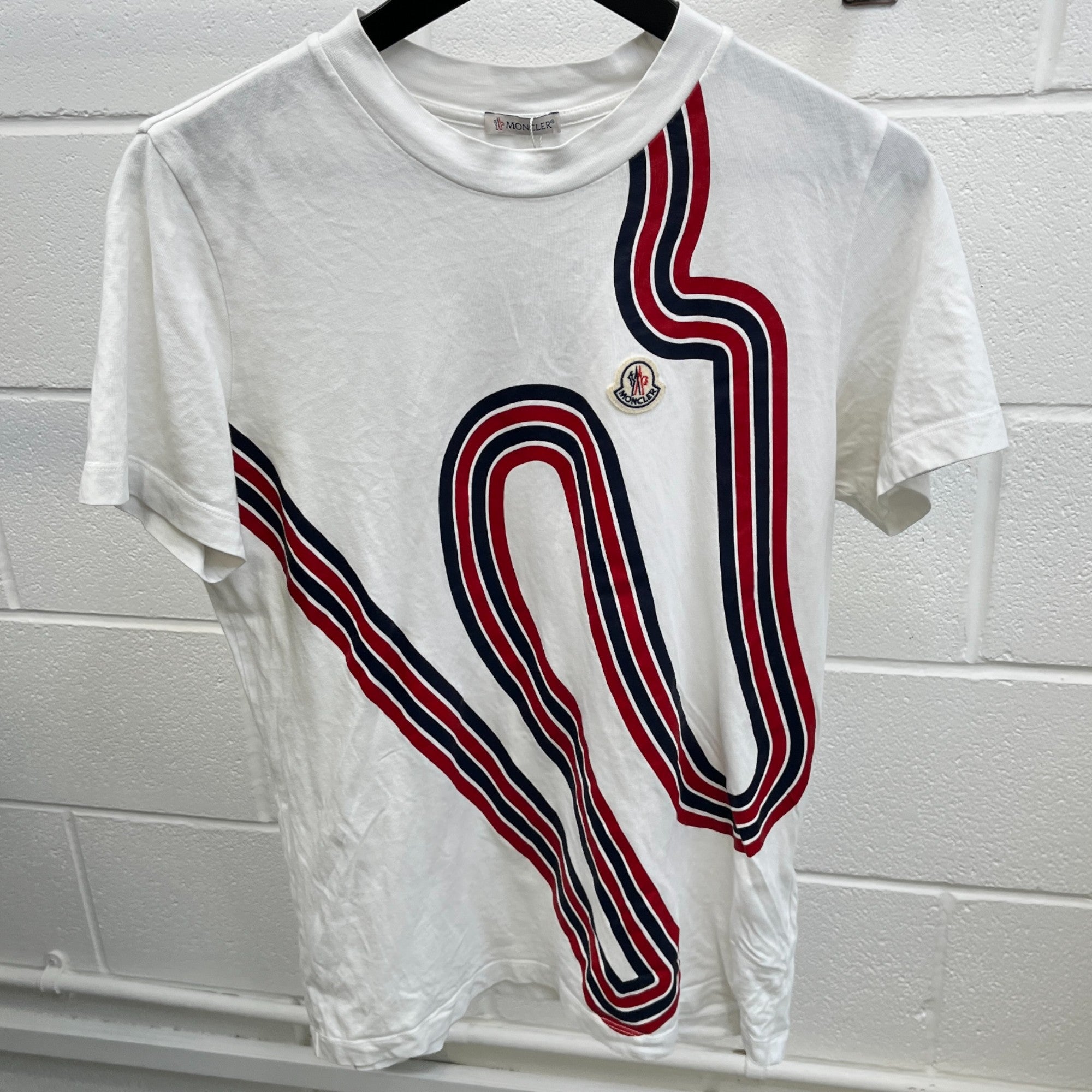 Men's Stripe Print Maglia Logo T-Shirt White Size XS
