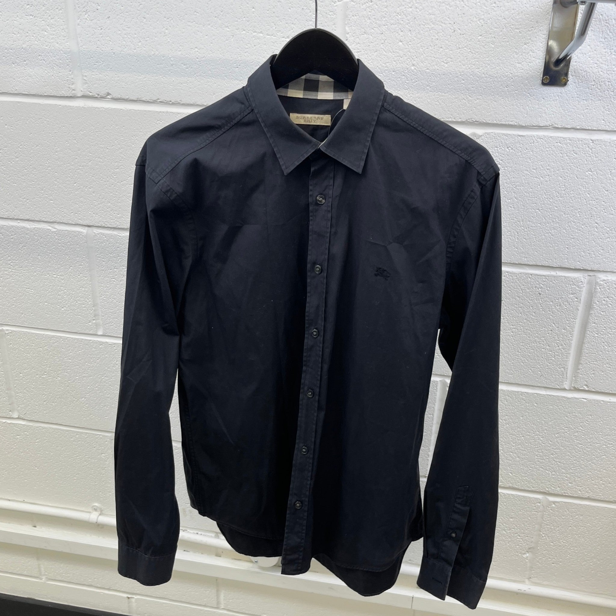 Men's Embroidered Logo Long Sleeve Shirt Black Size L