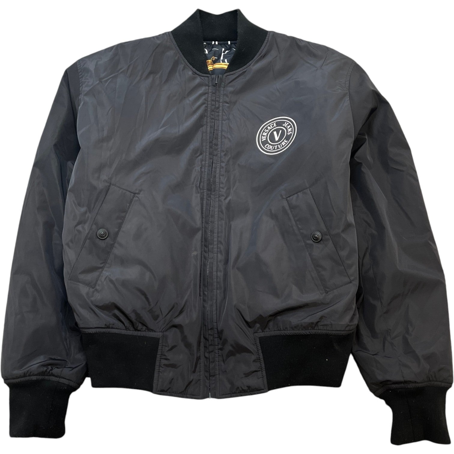 Men's Baroque Print Reversible Bomber Jacket Black Size IT 50 / L