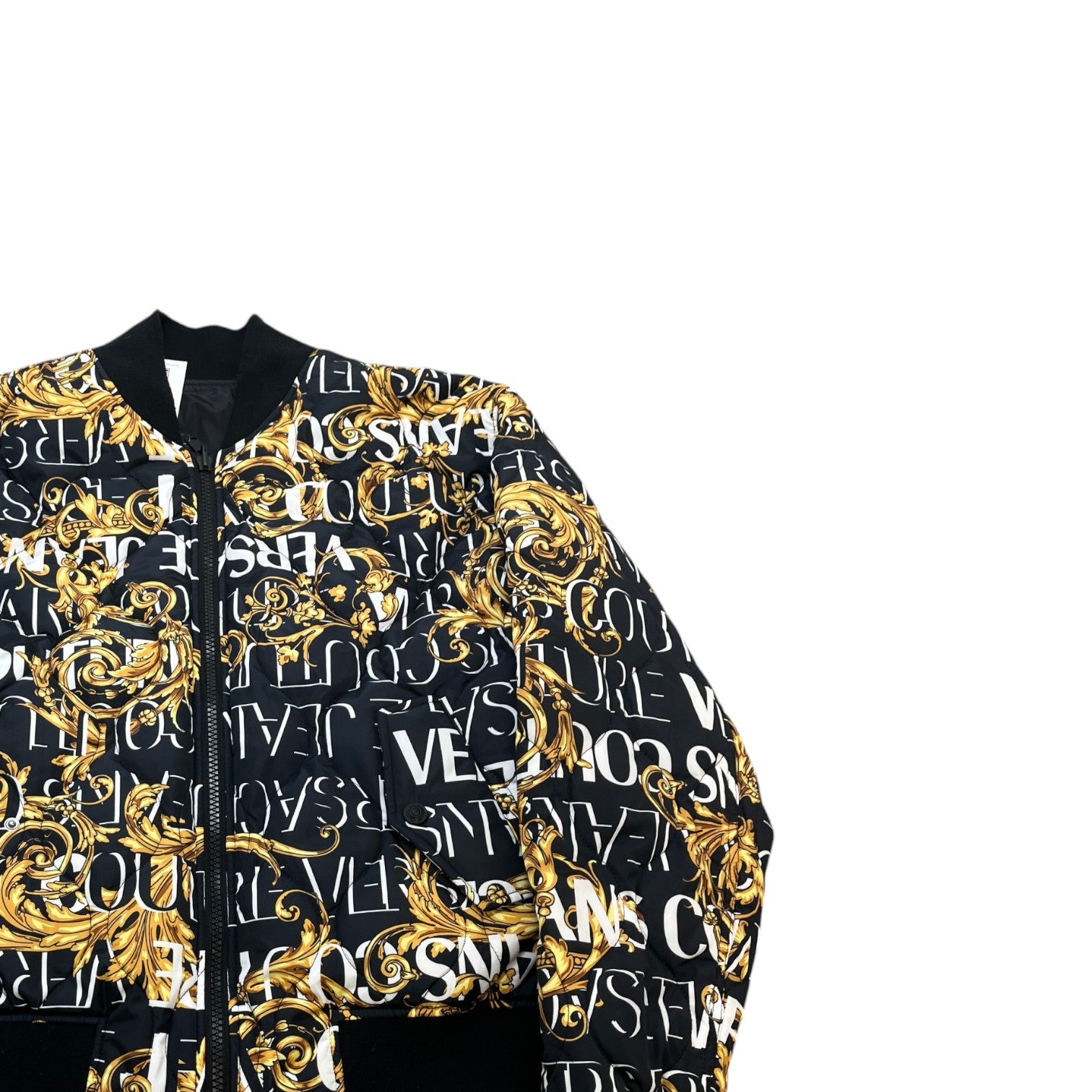 Men's Baroque Print Reversible Bomber Jacket Black Size IT 50 / L