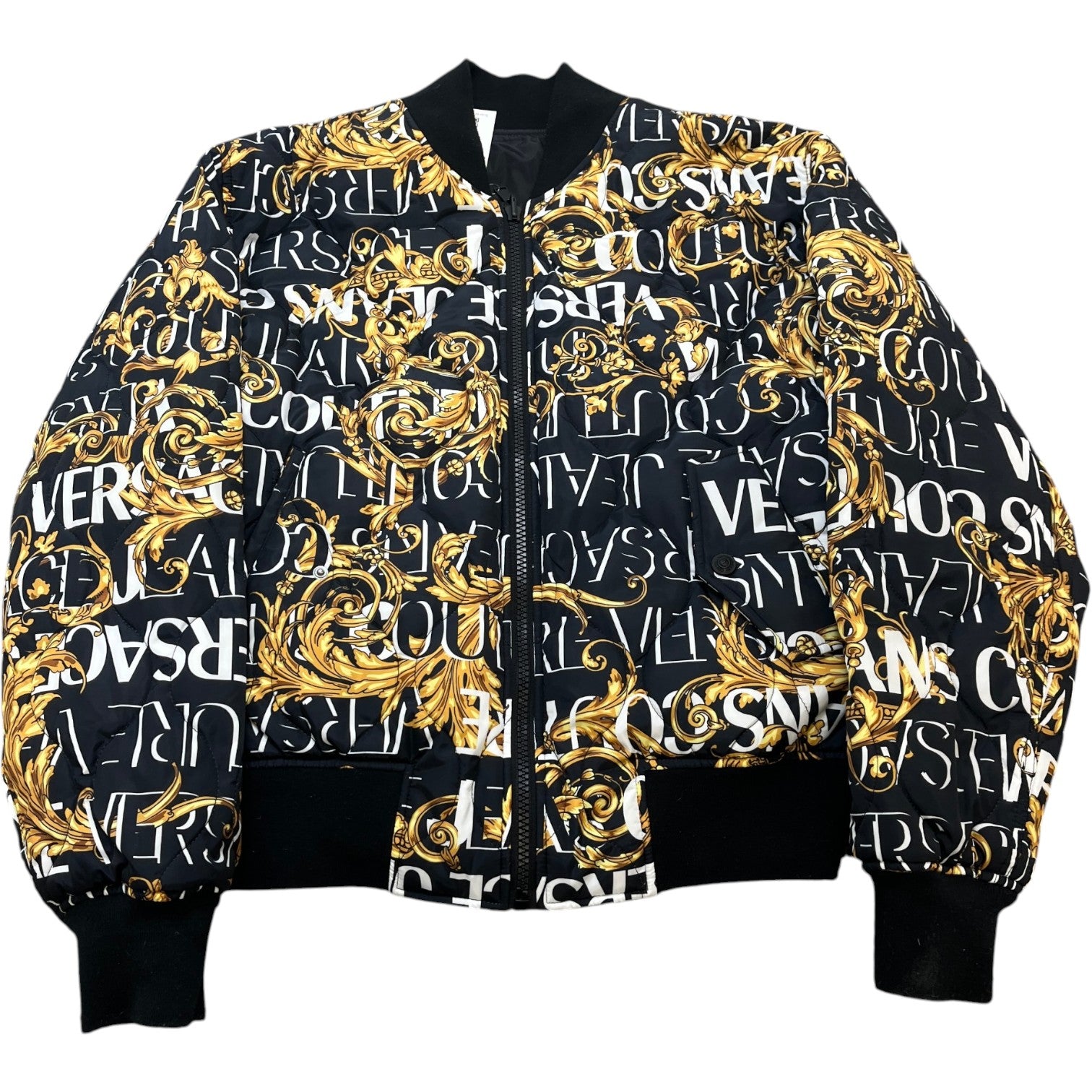 Men's Baroque Print Reversible Bomber Jacket Black Size IT 50 / L