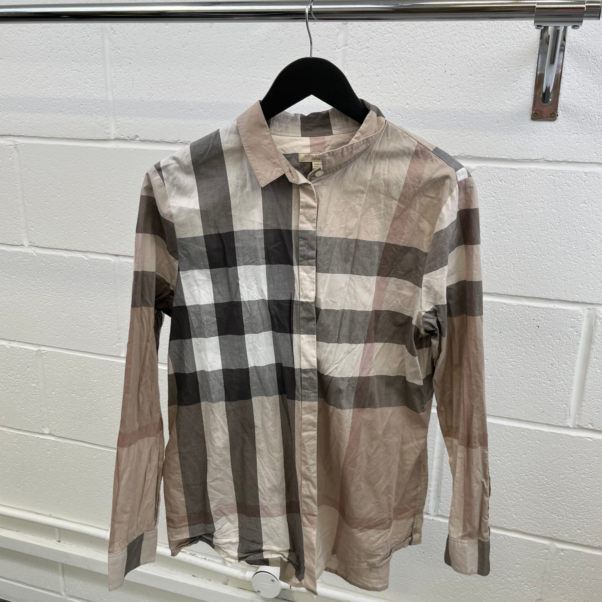 Men's Brit Nova Check Long Sleeve Shirt Beige Size L