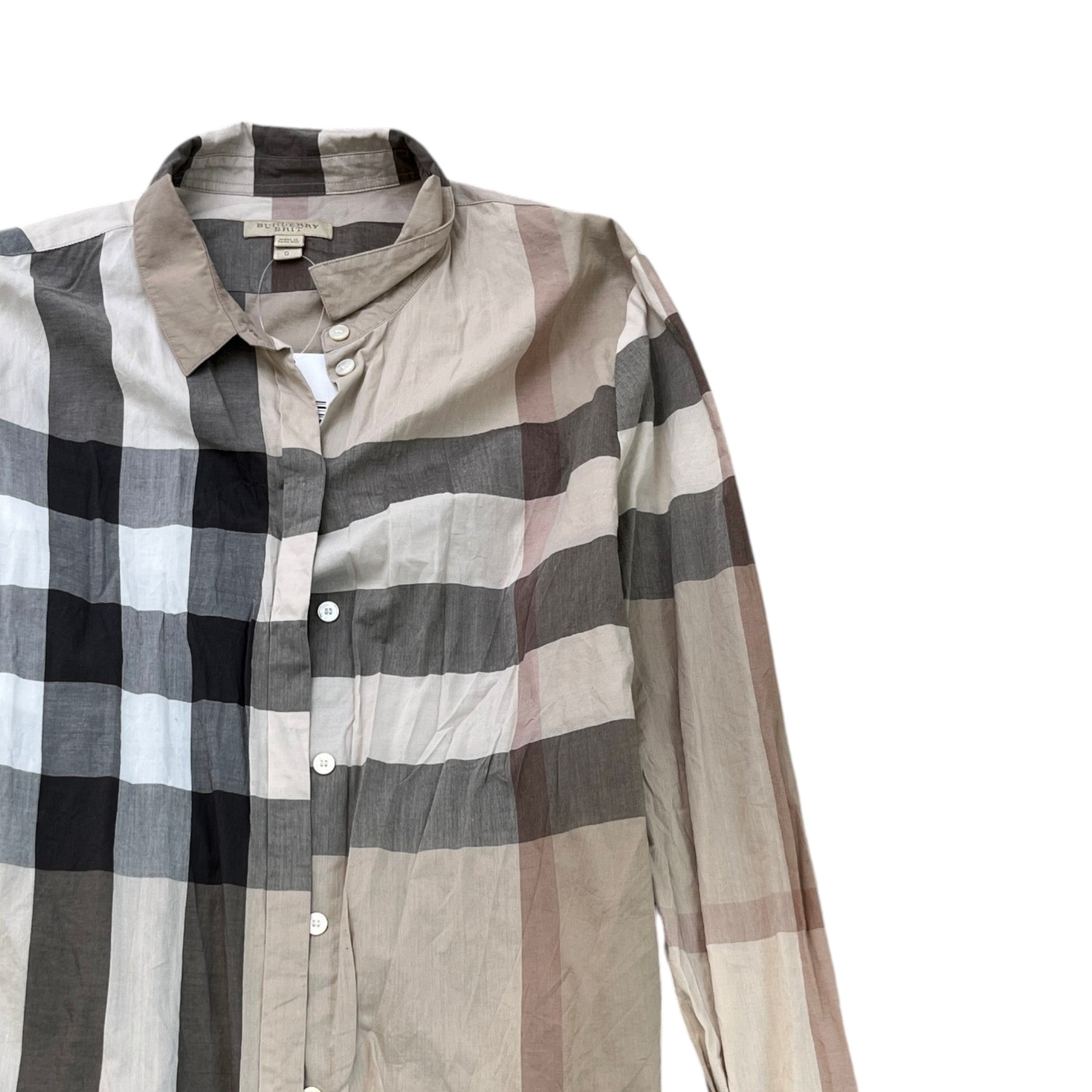 Men's Brit Nova Check Long Sleeve Shirt Beige Size L