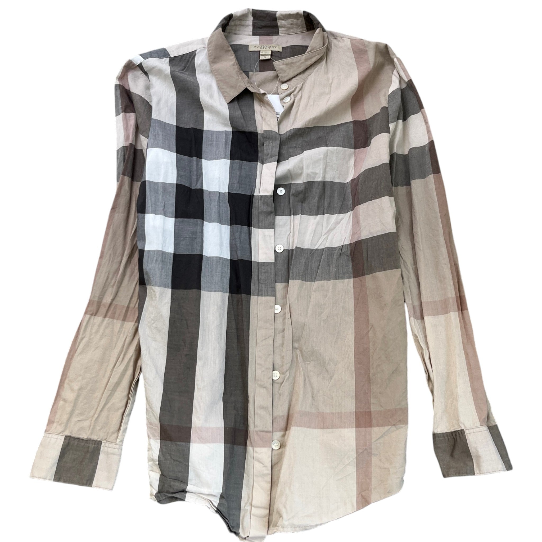 Men's Brit Nova Check Long Sleeve Shirt Beige Size L