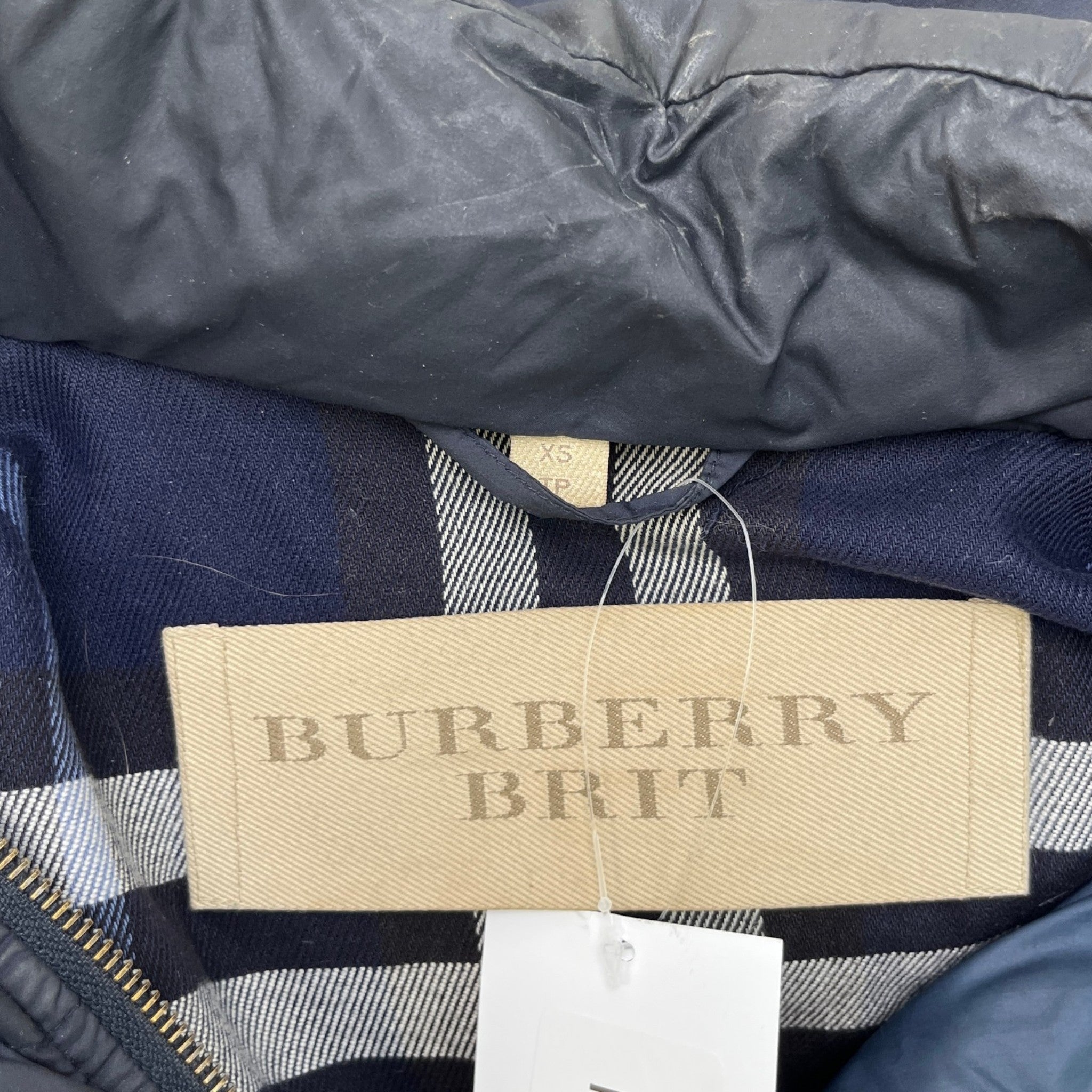 Men's Nova Check Lined Detachable Sleeve Down Jacket Navy Size XS