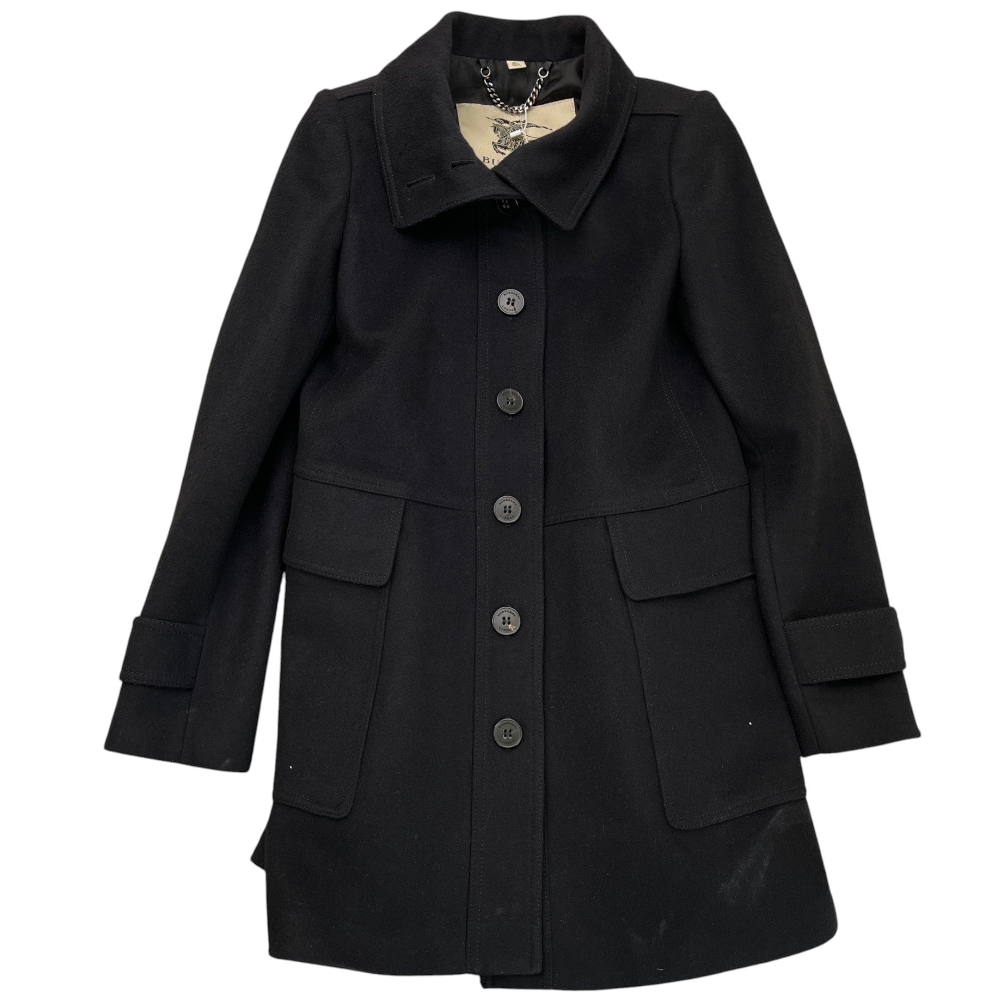 Women's Collared Button Up Pea Jacket Black Size XS