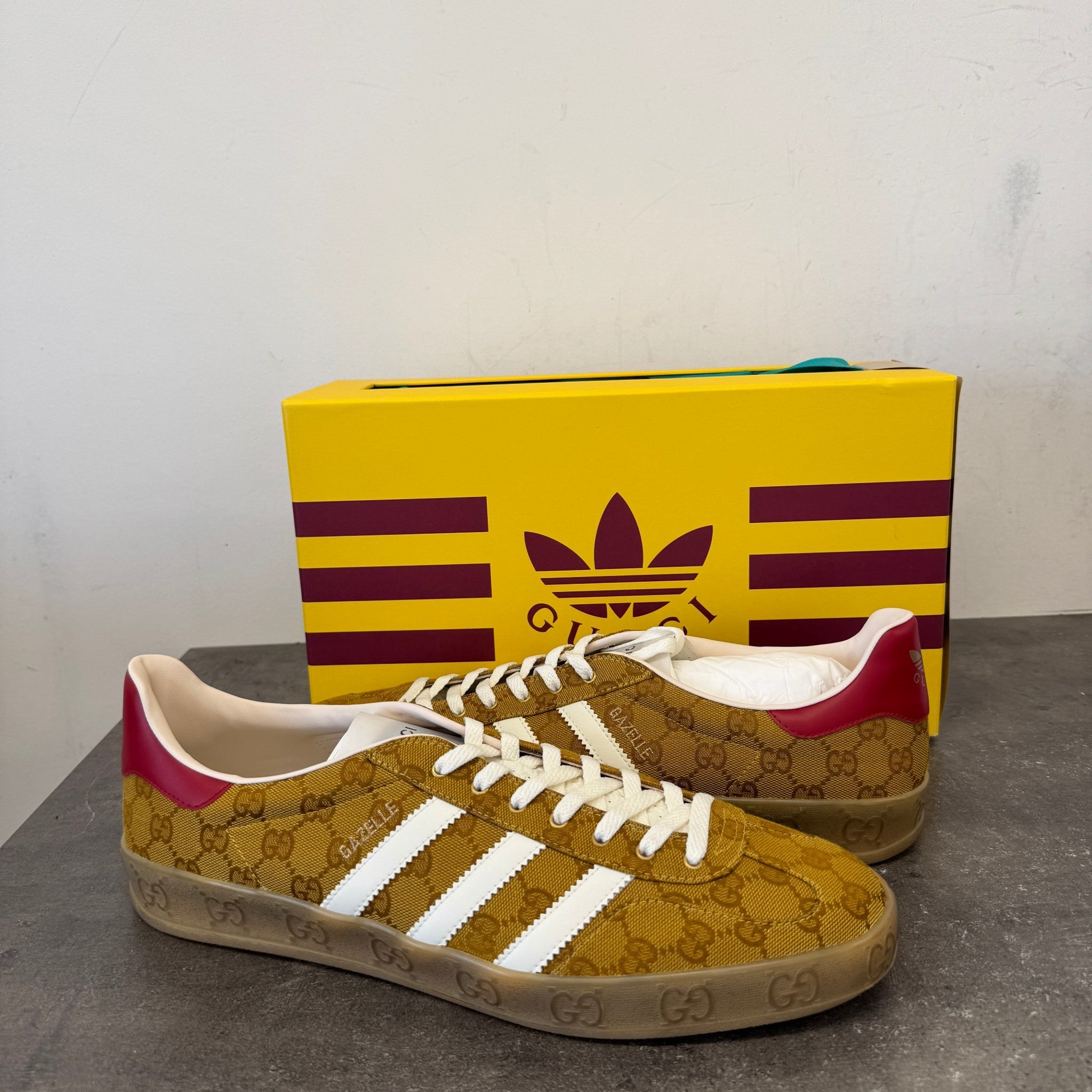 Men's X Adidas Gazelle Gg Monogram Low Trainers Beige Size EU 48 / UK 14