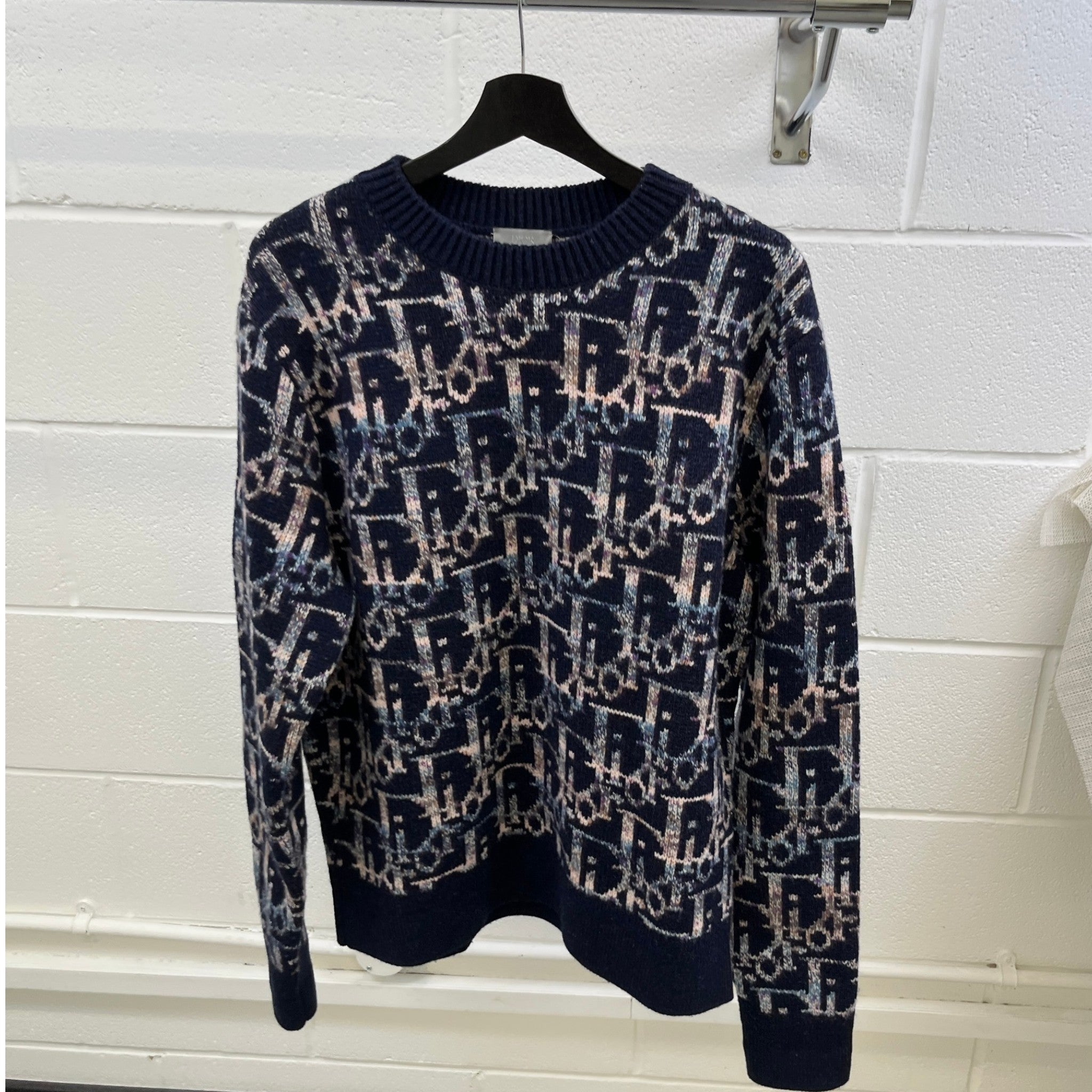 Men's Oblique Jacquard Sweatshirt Navy Size L