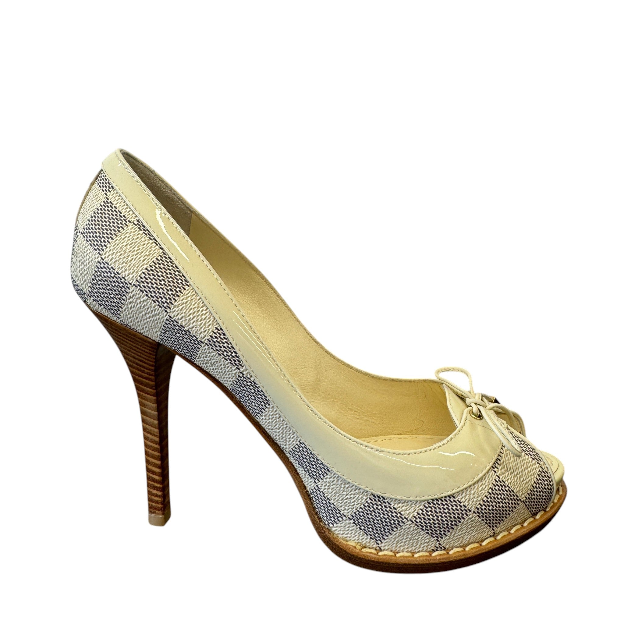 Women's Damier Azur Peep Toe Heels Cream Size EU 36 / UK 3