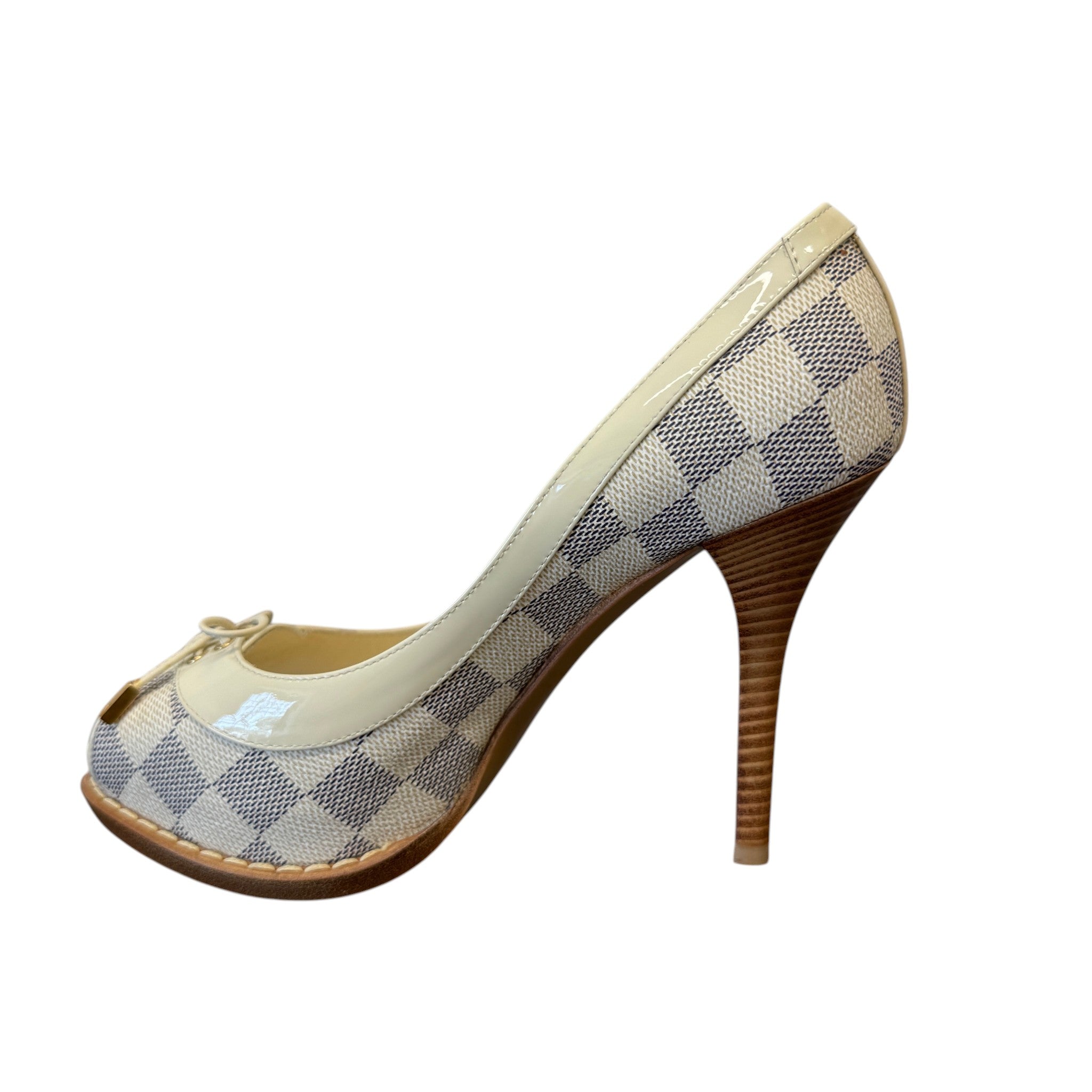 Women's Damier Azur Peep Toe Heels Cream Size EU 36 / UK 3