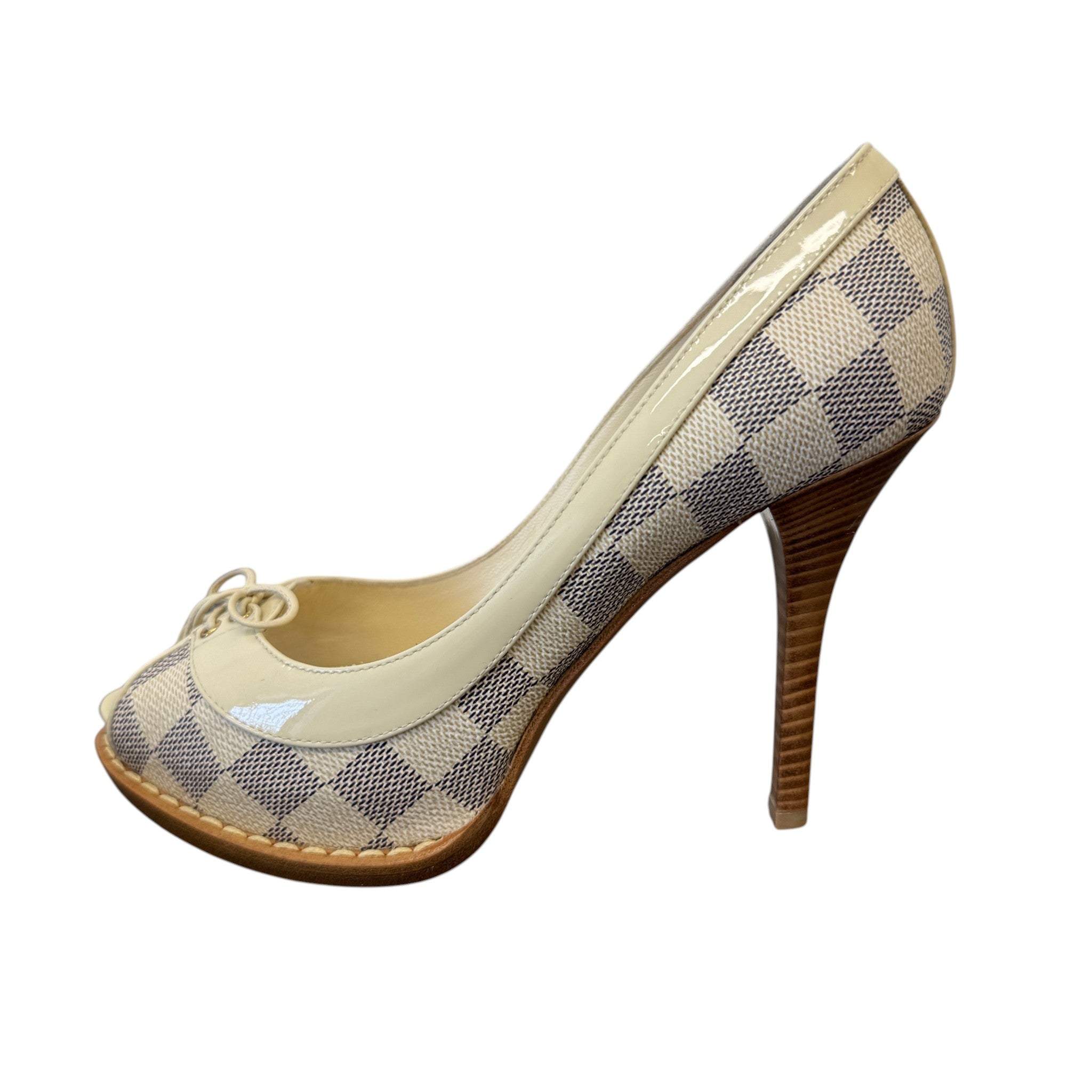Women's Damier Azur Peep Toe Heels Cream Size EU 36 / UK 3