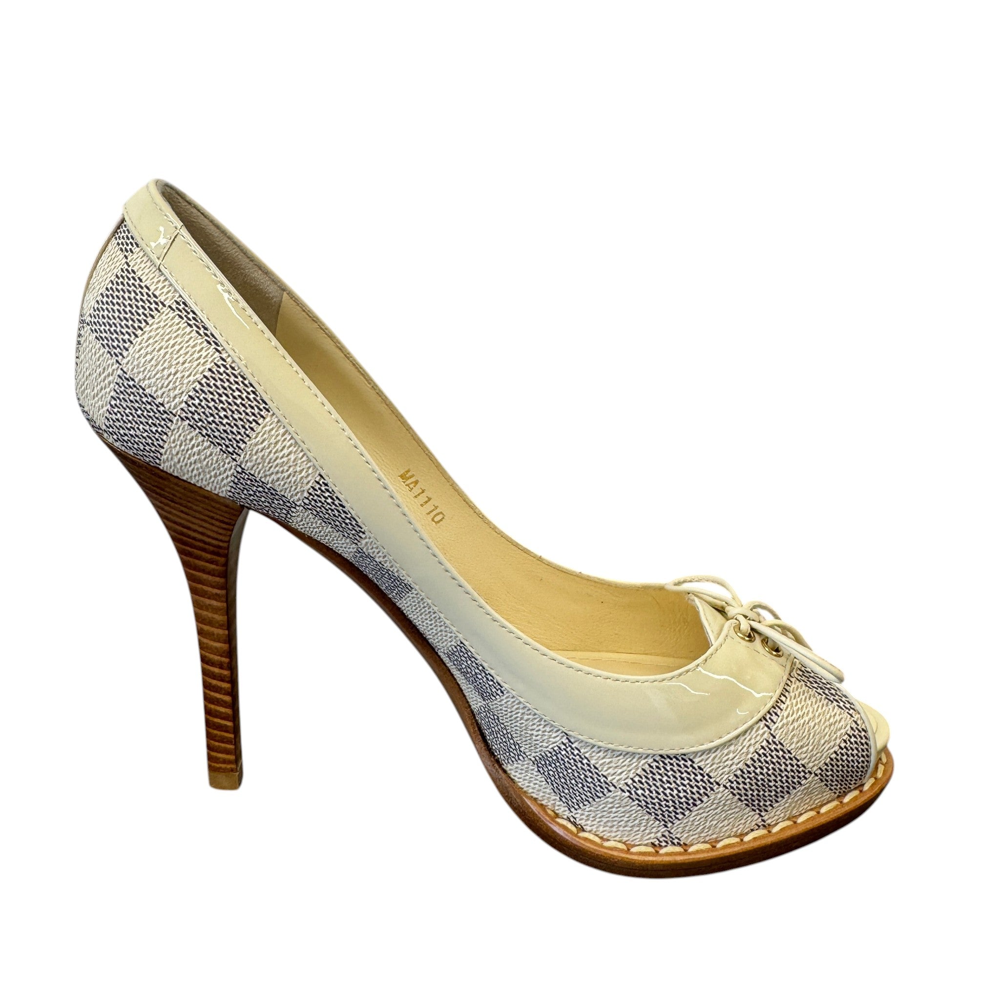 Women's Damier Azur Peep Toe Heels Cream Size EU 36 / UK 3