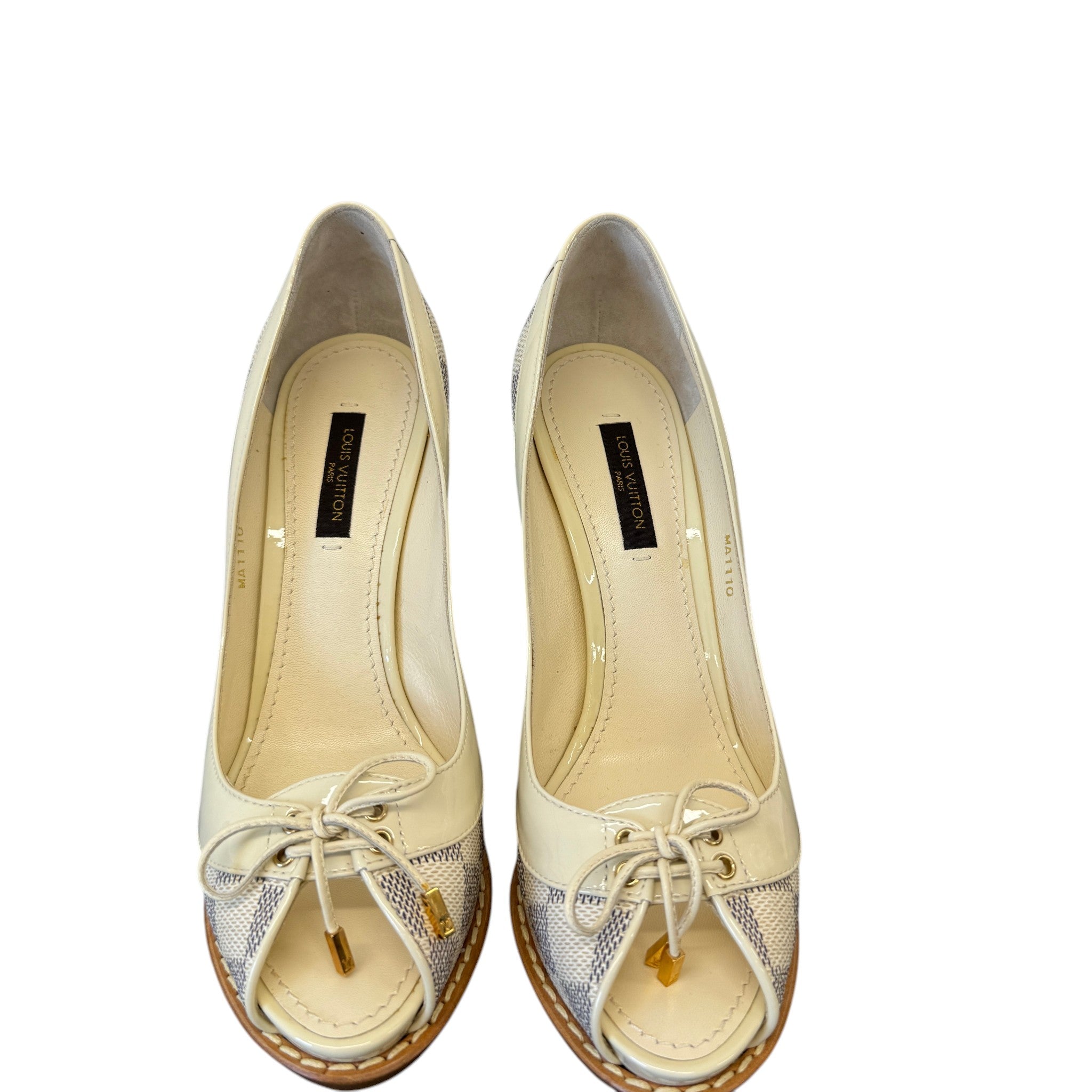 Women's Damier Azur Peep Toe Heels Cream Size EU 36 / UK 3