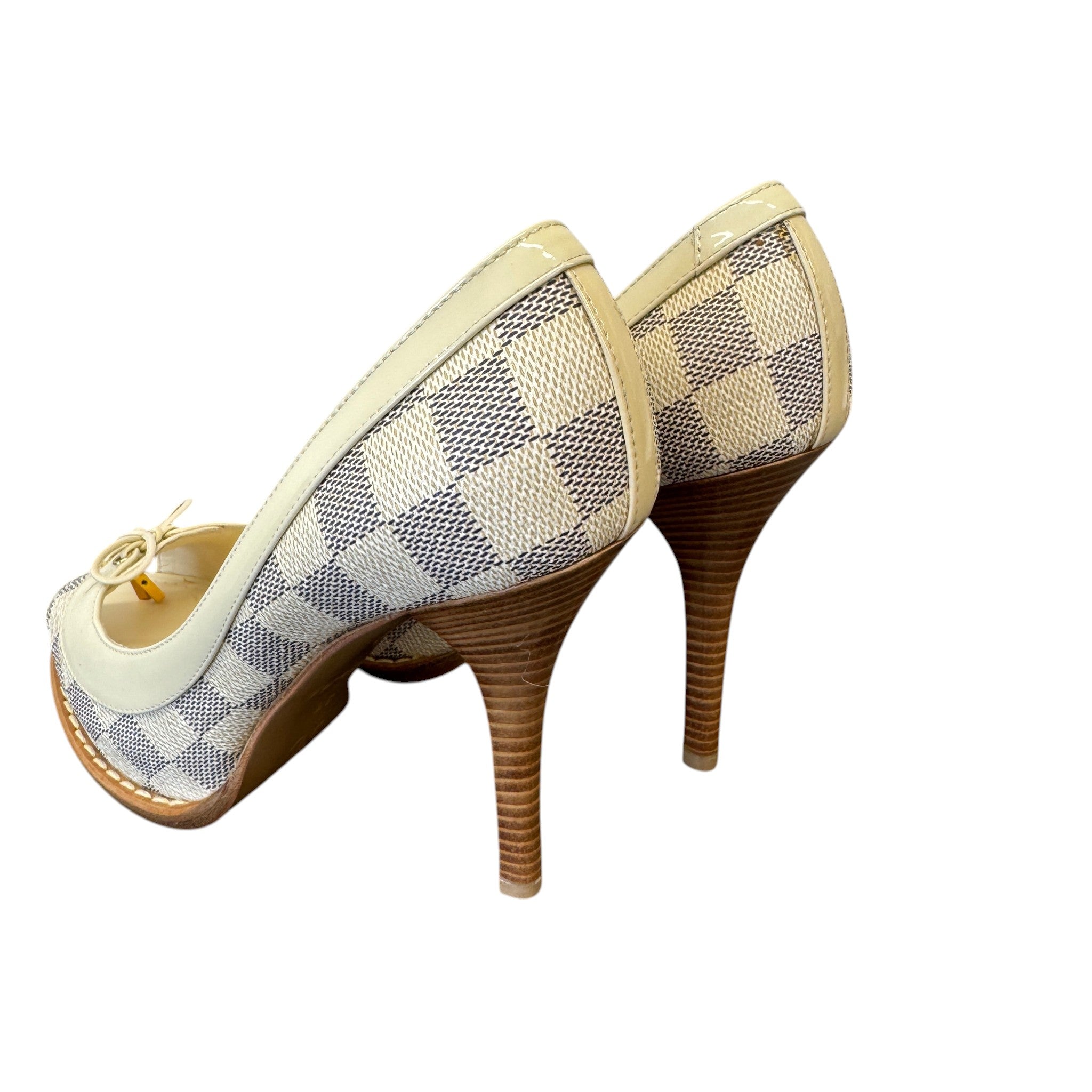 Women's Damier Azur Peep Toe Heels Cream Size EU 36 / UK 3