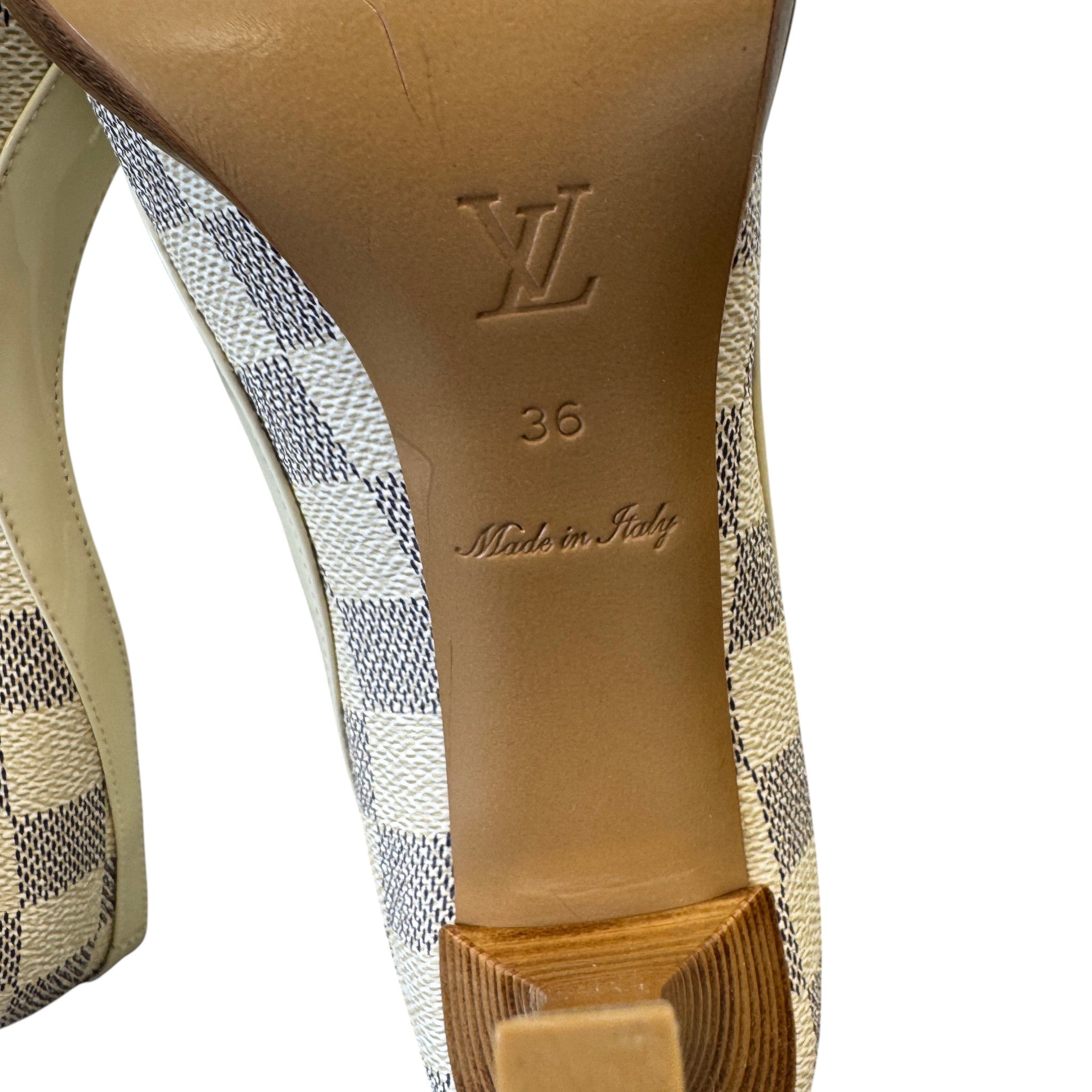 Women's Damier Azur Peep Toe Heels Cream Size EU 36 / UK 3
