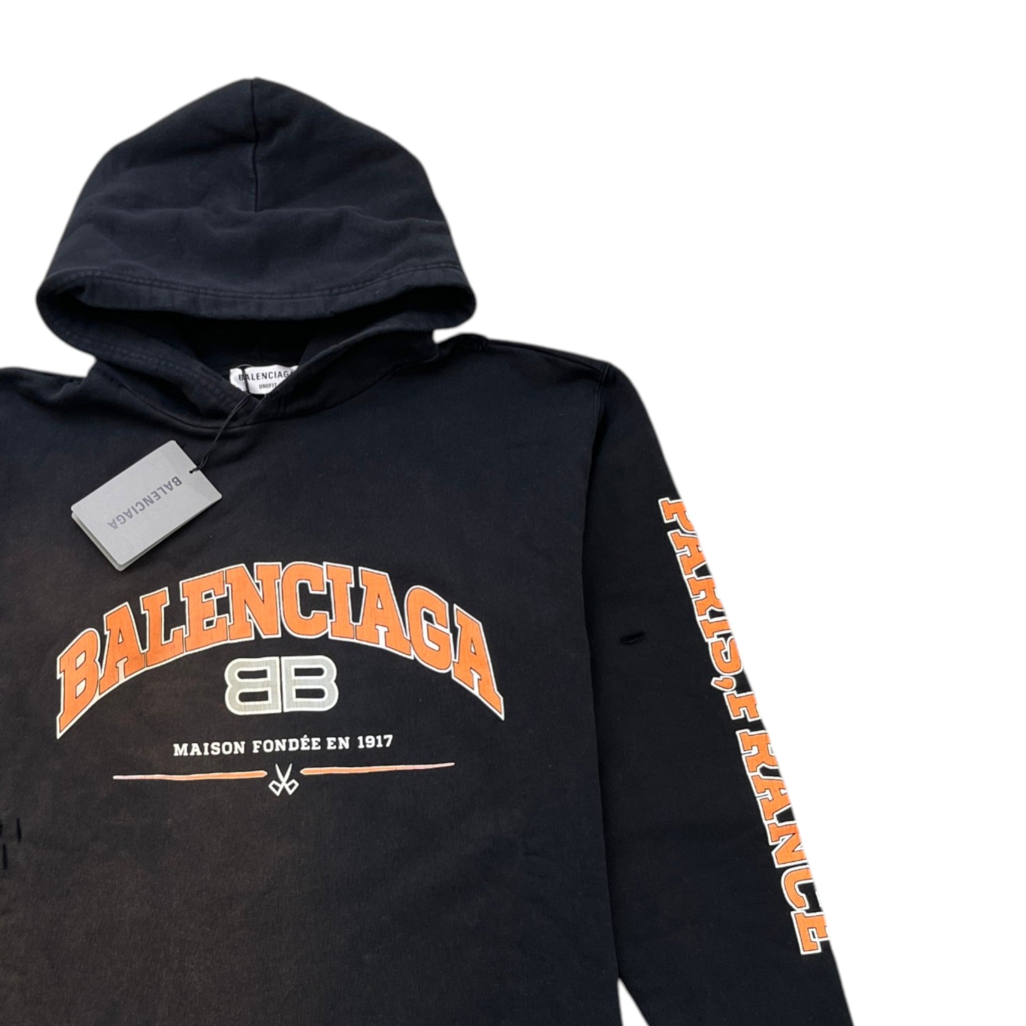 Men's Distressed Logo Print Hoodie Black Size XS