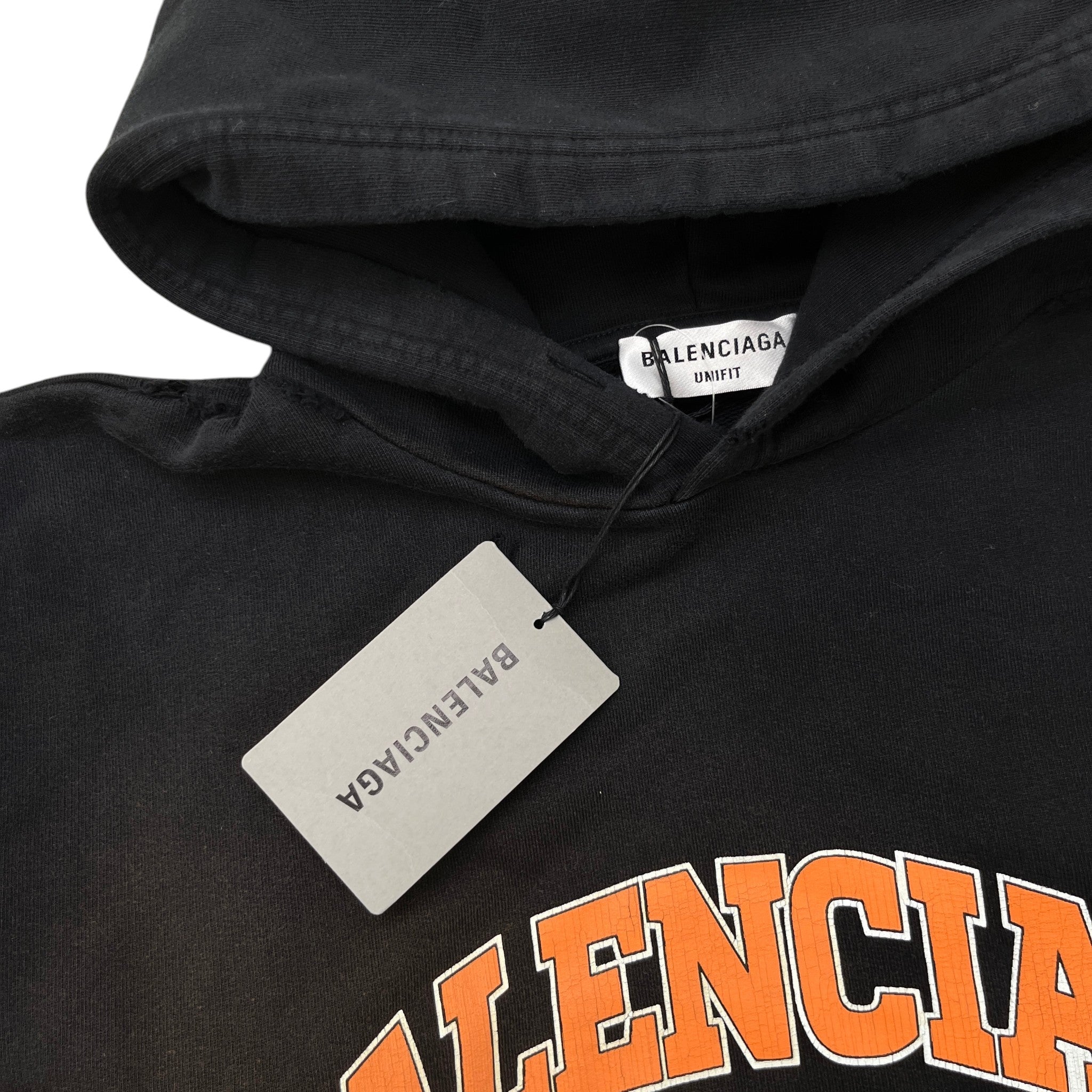Men's Distressed Logo Print Hoodie Black Size XS