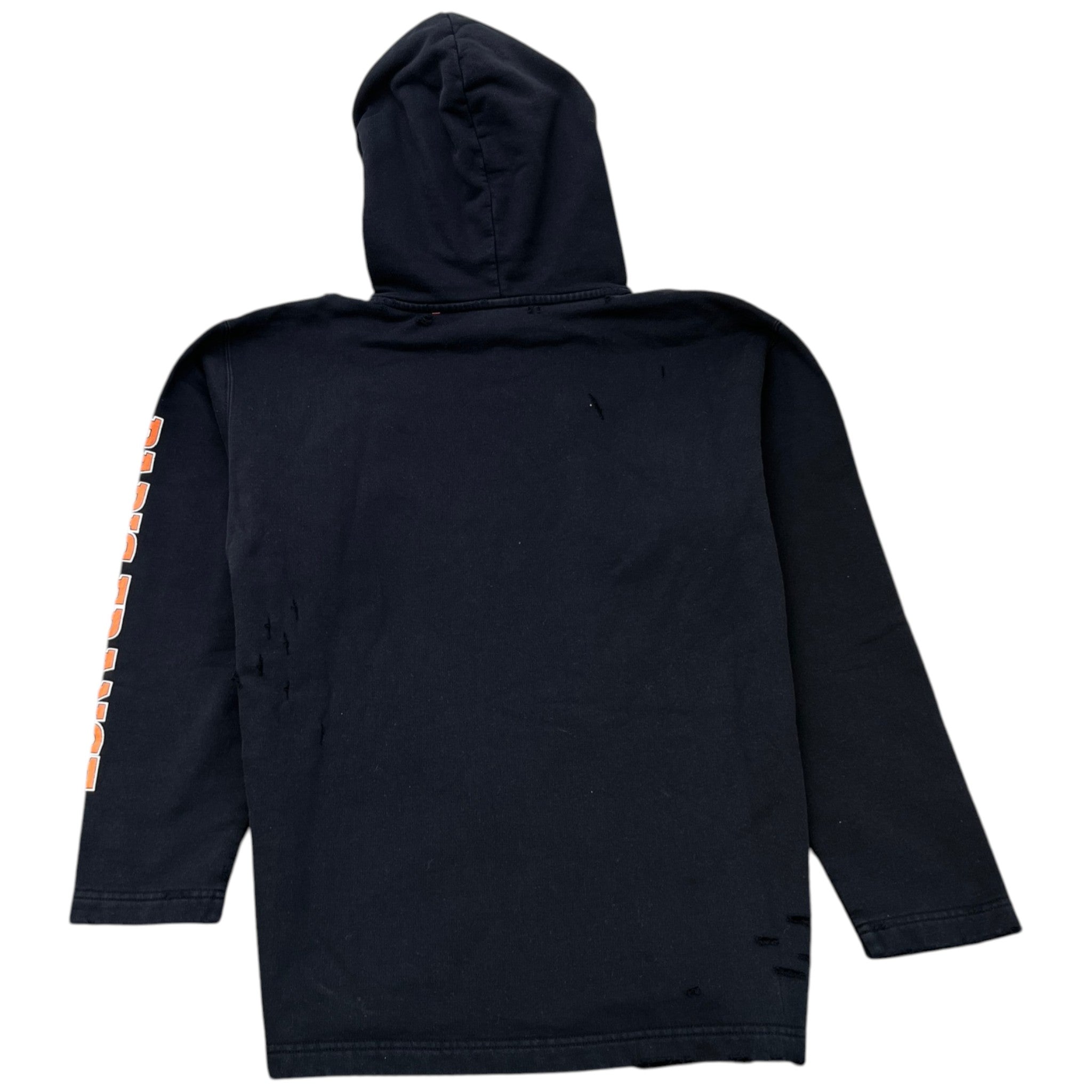 Men's Distressed Logo Print Hoodie Black Size XS