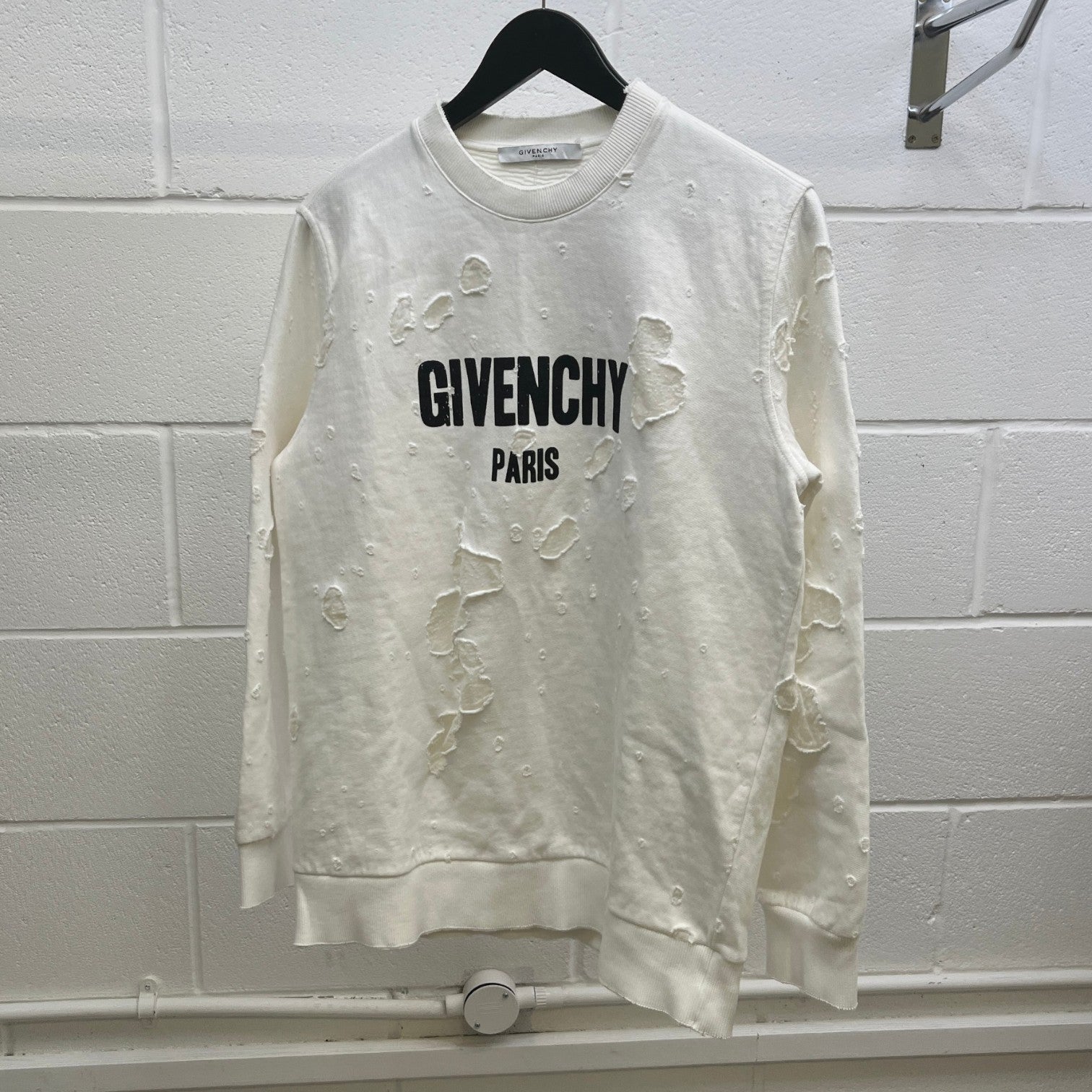 Men's Distressed Logo Print Sweatshirt White Size M
