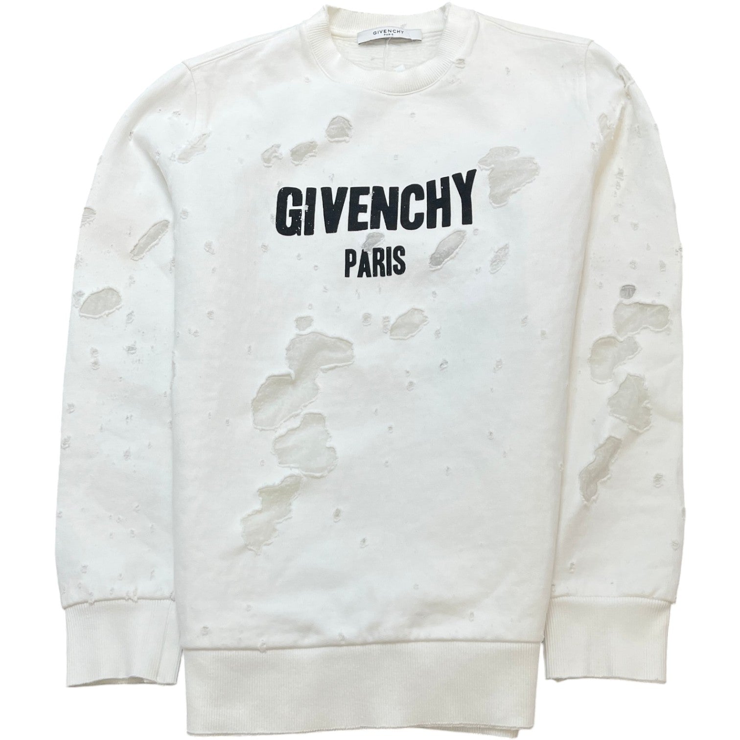 Men's Distressed Logo Print Sweatshirt White Size M