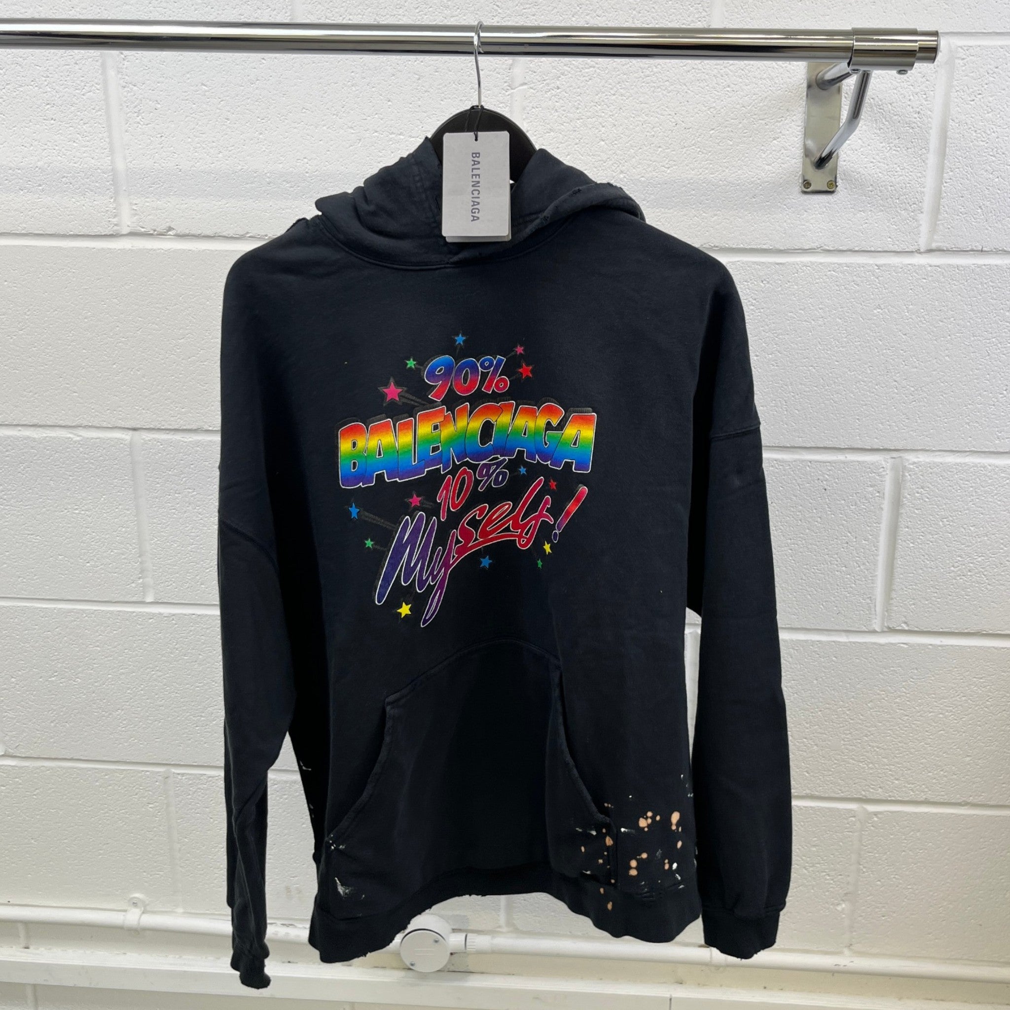 90/10 Logo Print Hoodie Black Size M