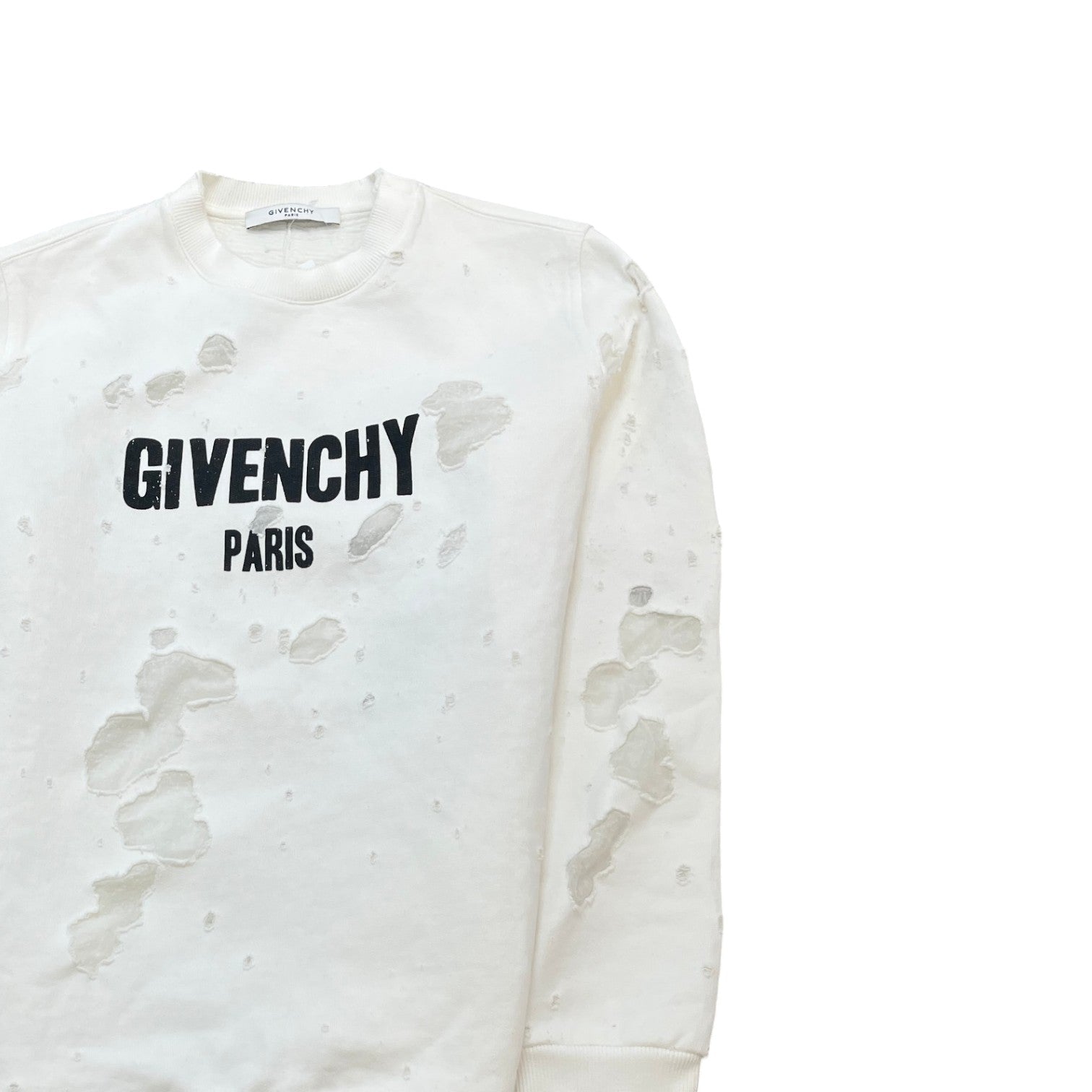 Men's Distressed Logo Print Sweatshirt White Size M